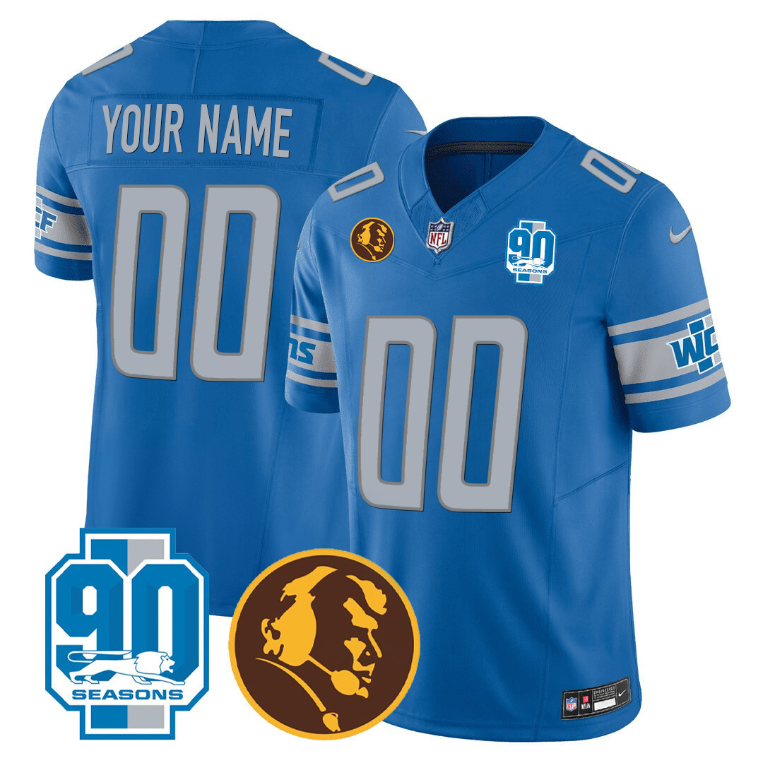 Men's Detroit Lions 90th & John Madden Patch Custom Blue Jersey - All Stitched