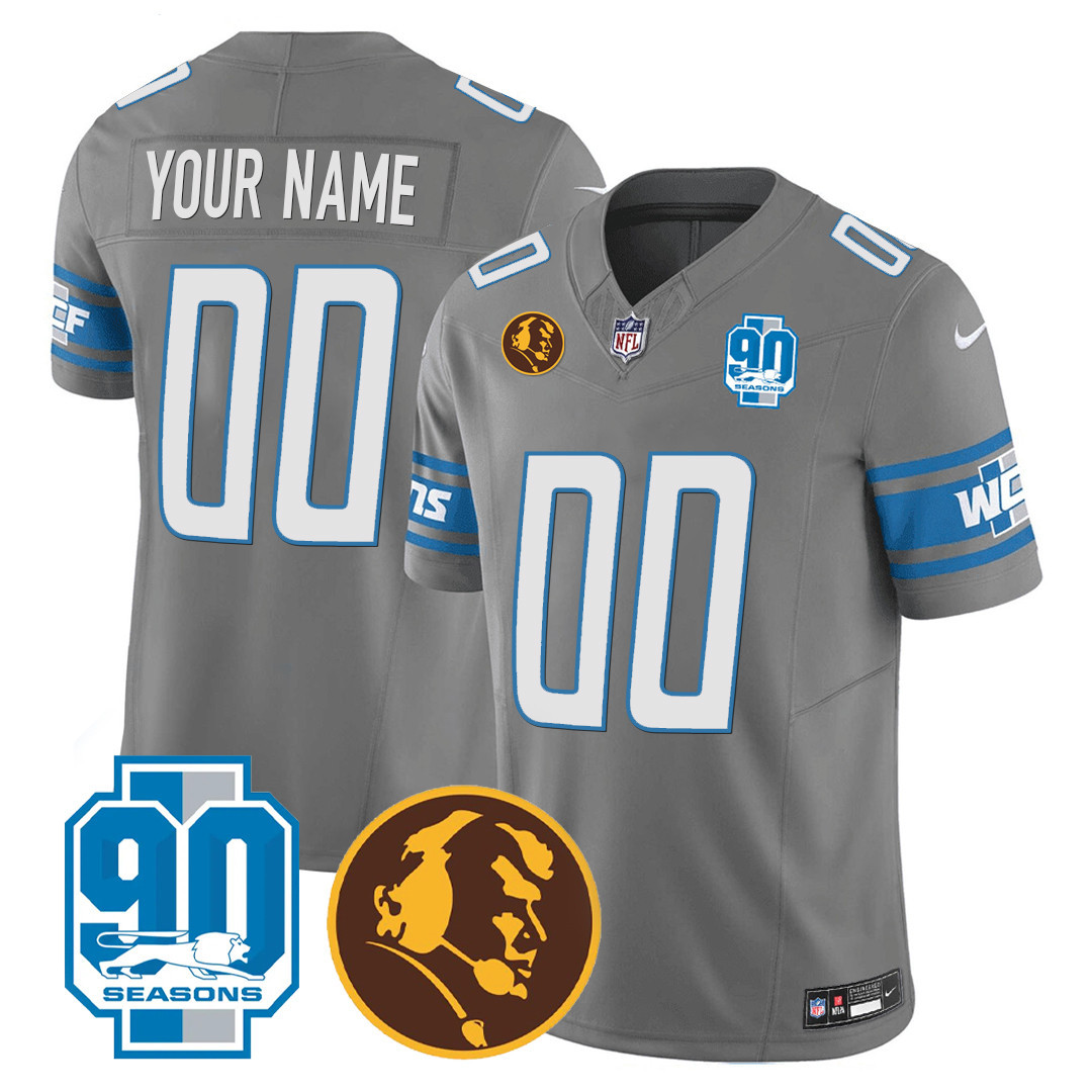Men's Detroit Lions 90th & John Madden Patch Custom Gray Jersey - All Stitched