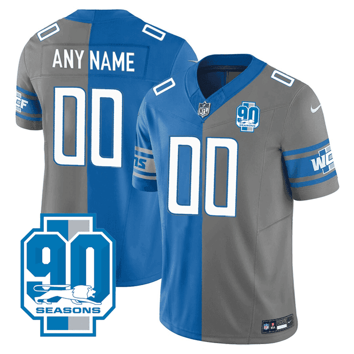 Men's Detroit Lions 90th Year Patch Split Vapor Custom Split Jersey - All Stitched