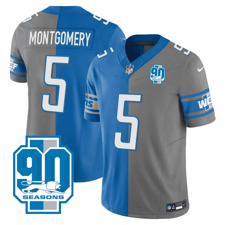 Men's Detroit Lions 90th Year Patch Split Vapor David Montgomery Jersey - All Stitched