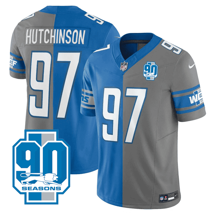 Men's Detroit Lions 90th Year Patch Split Vapor Hutchinson Jersey - All Stitched