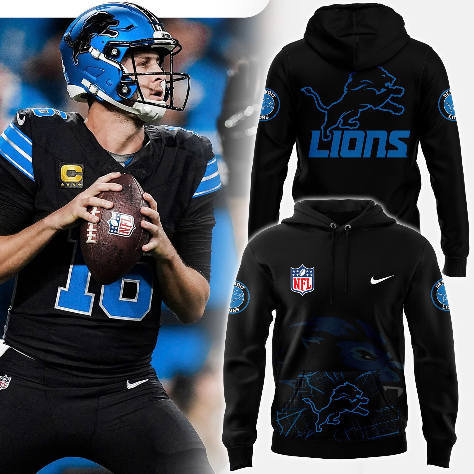 Men's Detroit Lions All-Black Alternate Helmet Pullover Hoodie