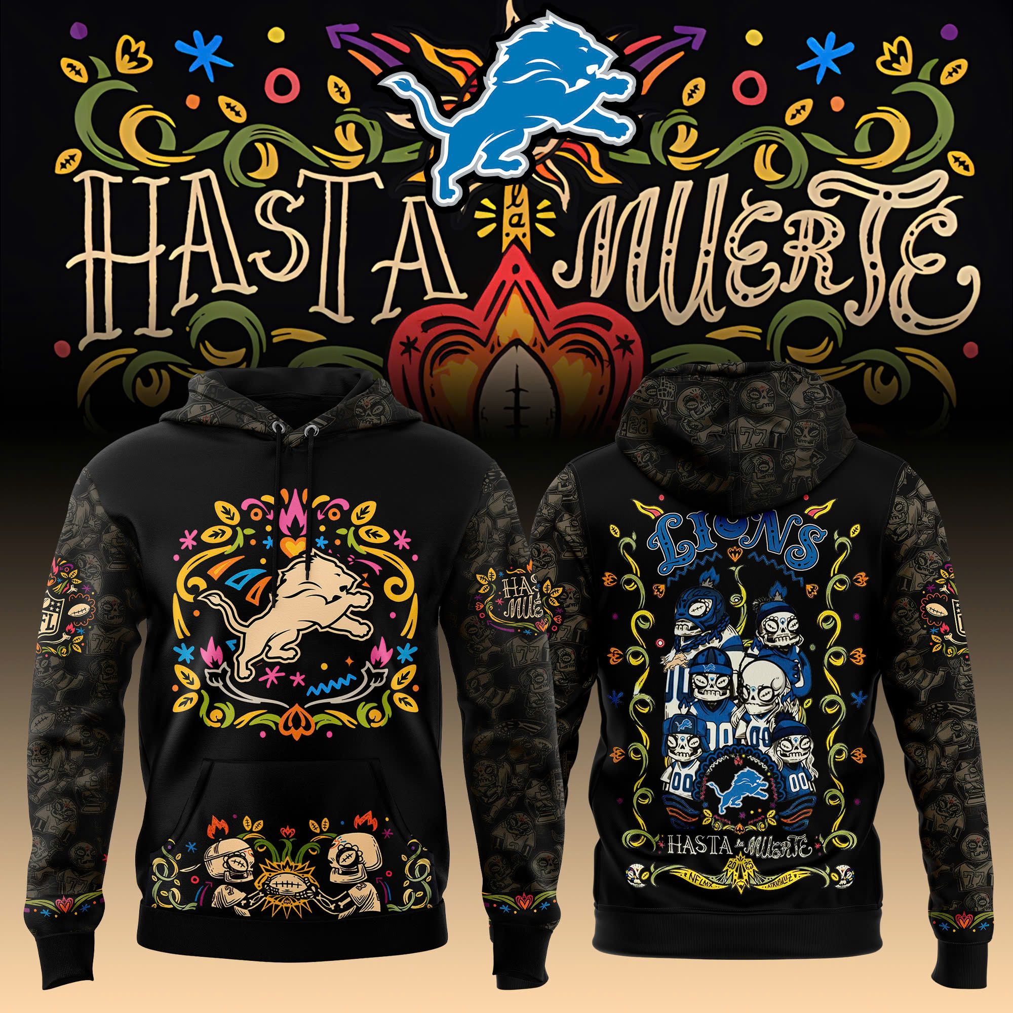 Men's Detroit Lions Black Hasta La Muerte Graphic Hoodie