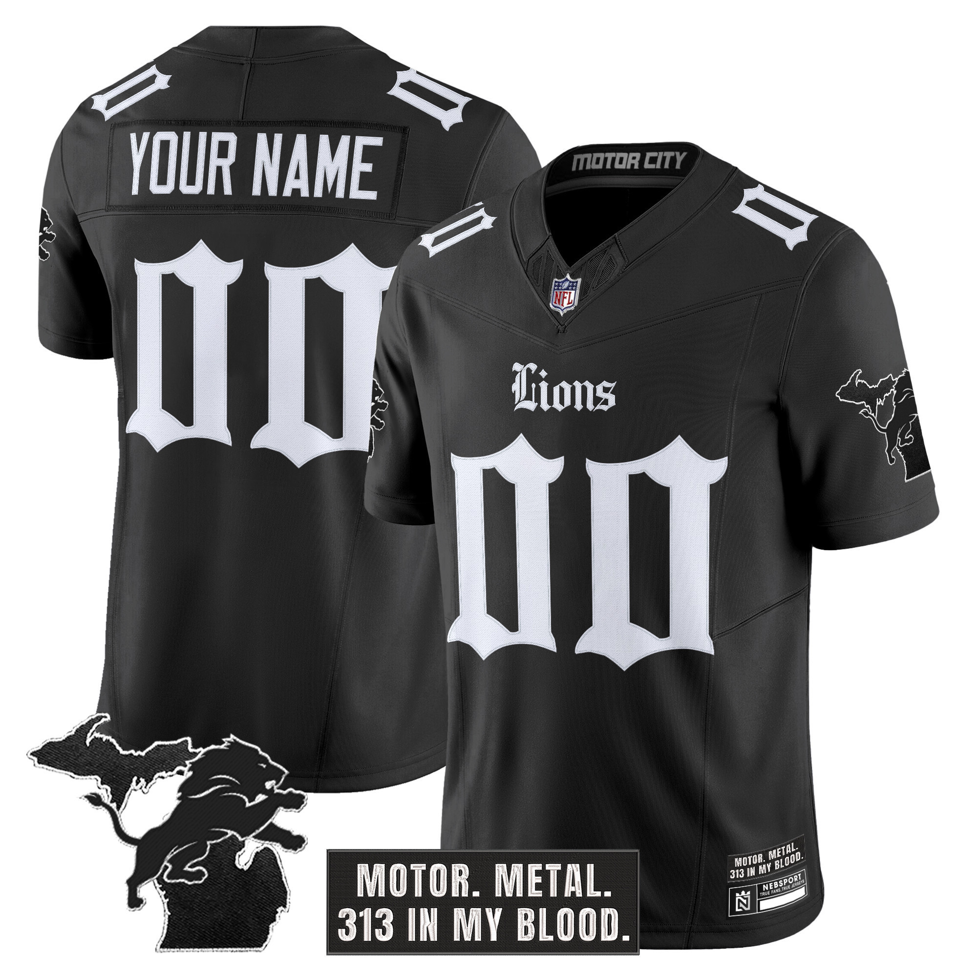 Men's Detroit Lions 'Gothic Motor Grit Edition' Vapor Limited Custom Black Jersey - All Stitched