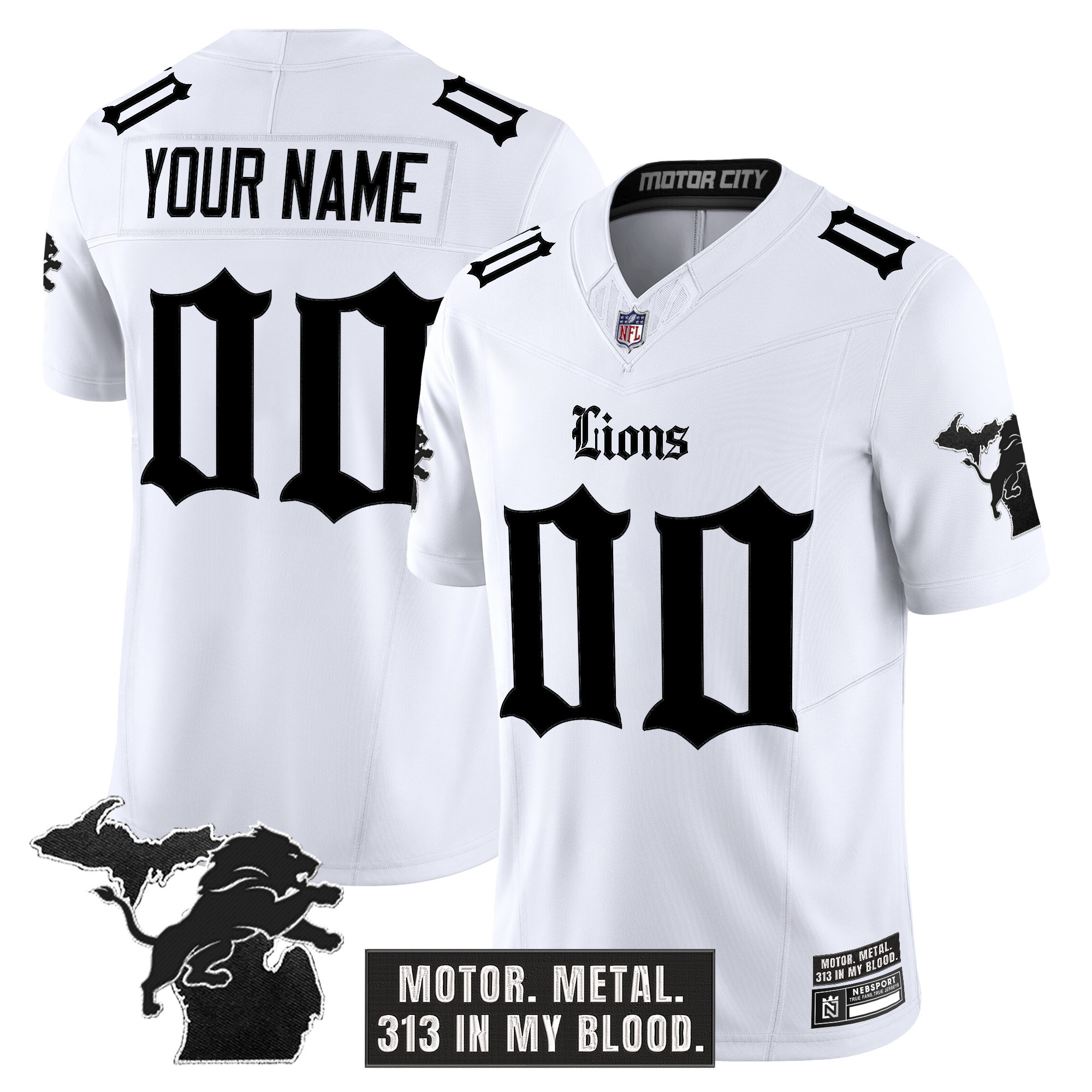 Men's Detroit Lions 'Gothic Motor Grit Edition' Vapor Limited Custom White Jersey - All Stitched
