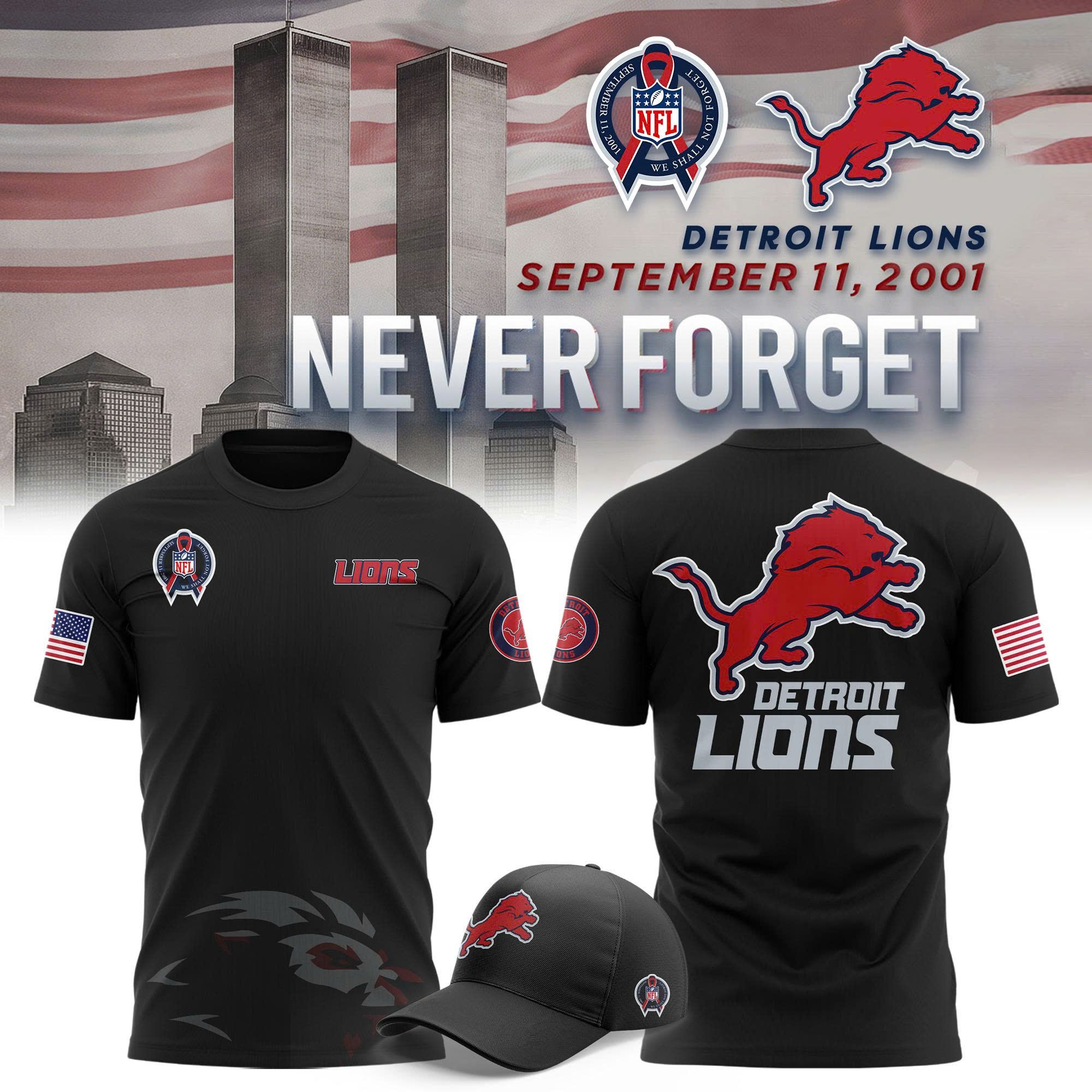 Men's Detroit Lions "Never Forget" Black Graphic T-Shirt