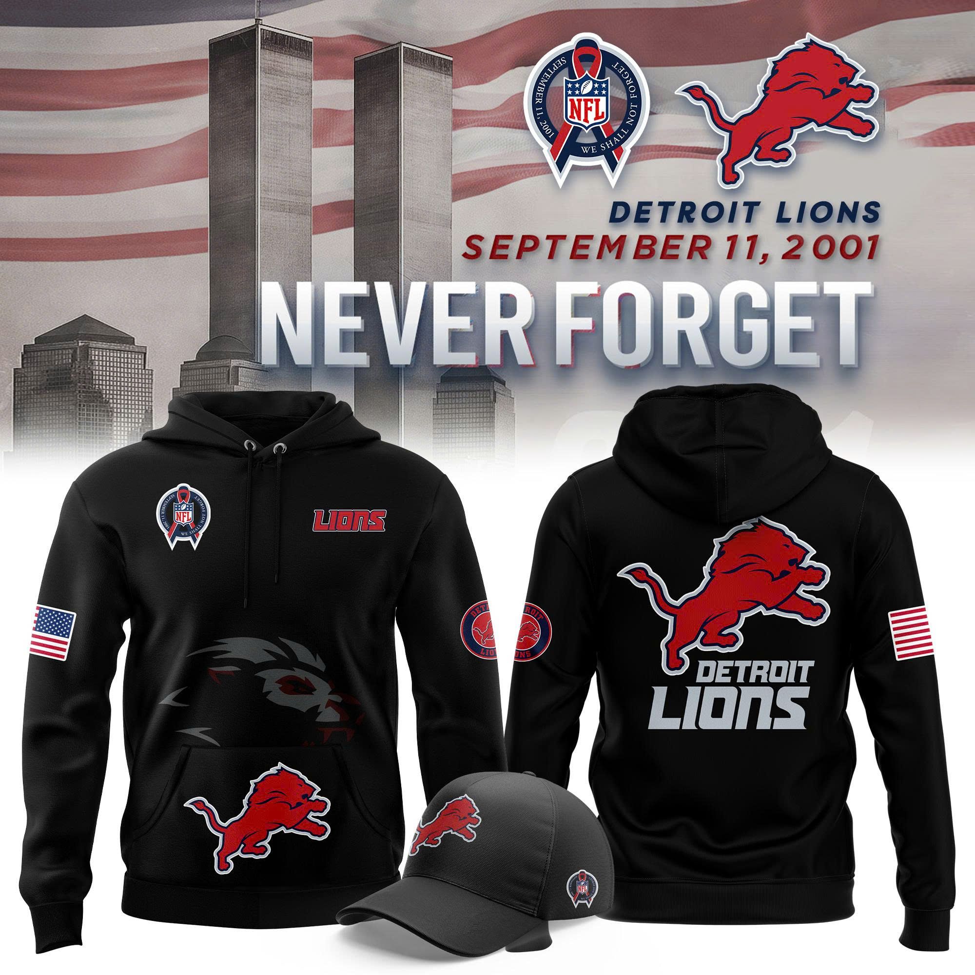 Men's Detroit Lions "Never Forget" Black Pullover Hoodie