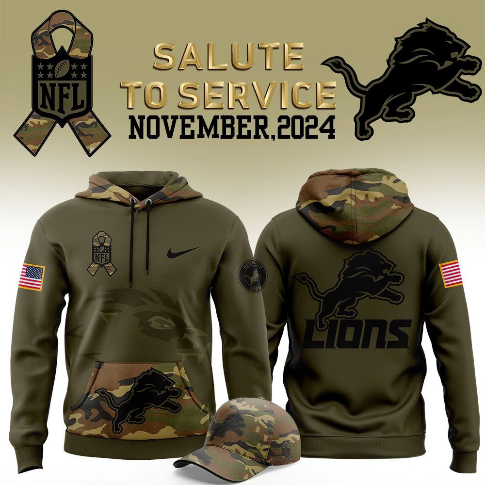 Men's Detroit Lions Salute to Service Camo Fleece Pullover Hoodie 2024