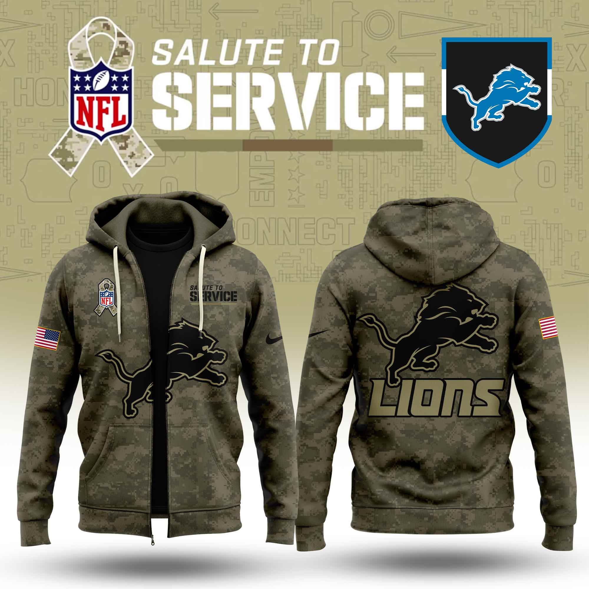 Men's Detroit Lions Salute To Service Fleece Zip Hoodie