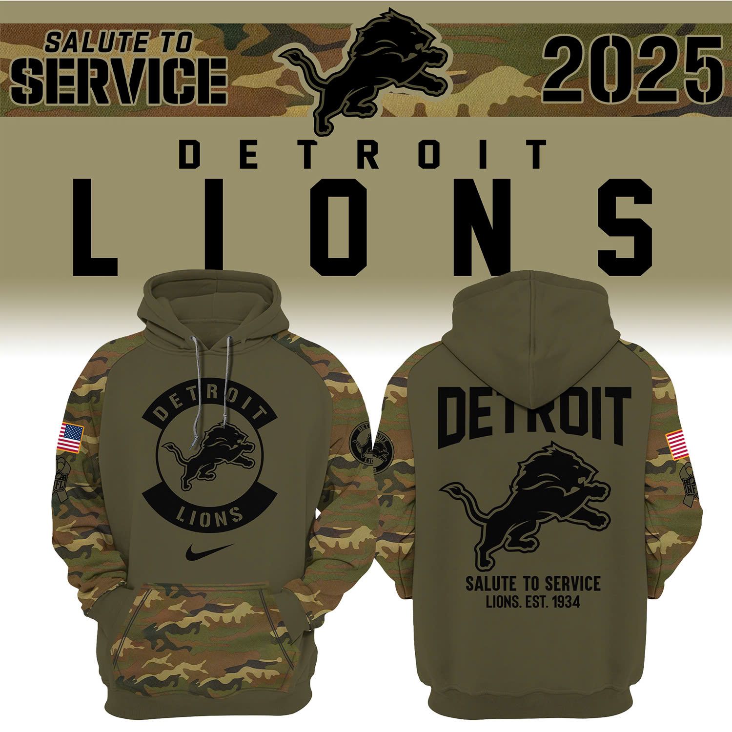 Men's Detroit Lions Salute to Service Pullover Hoodie