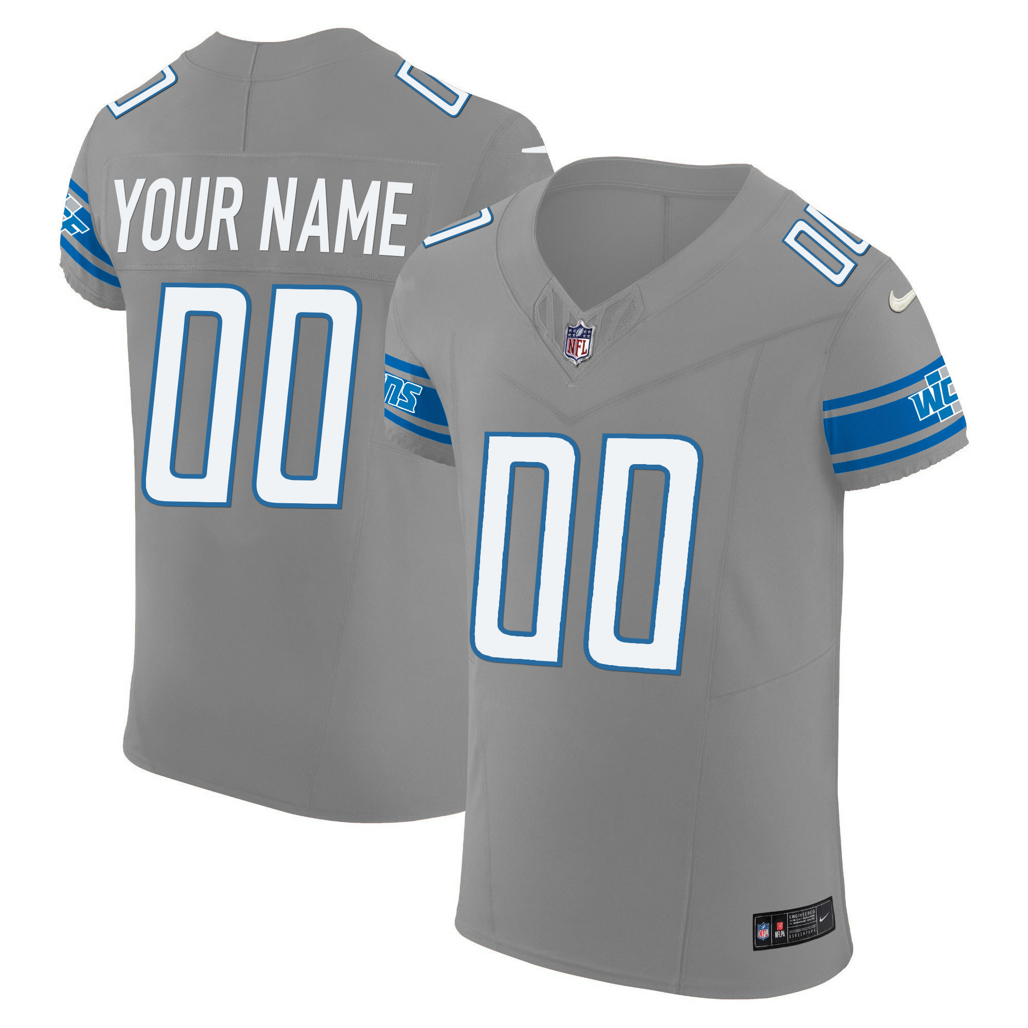 Men's Detroit Lions Vapor Elite Custom Gray Jersey - All Stitched