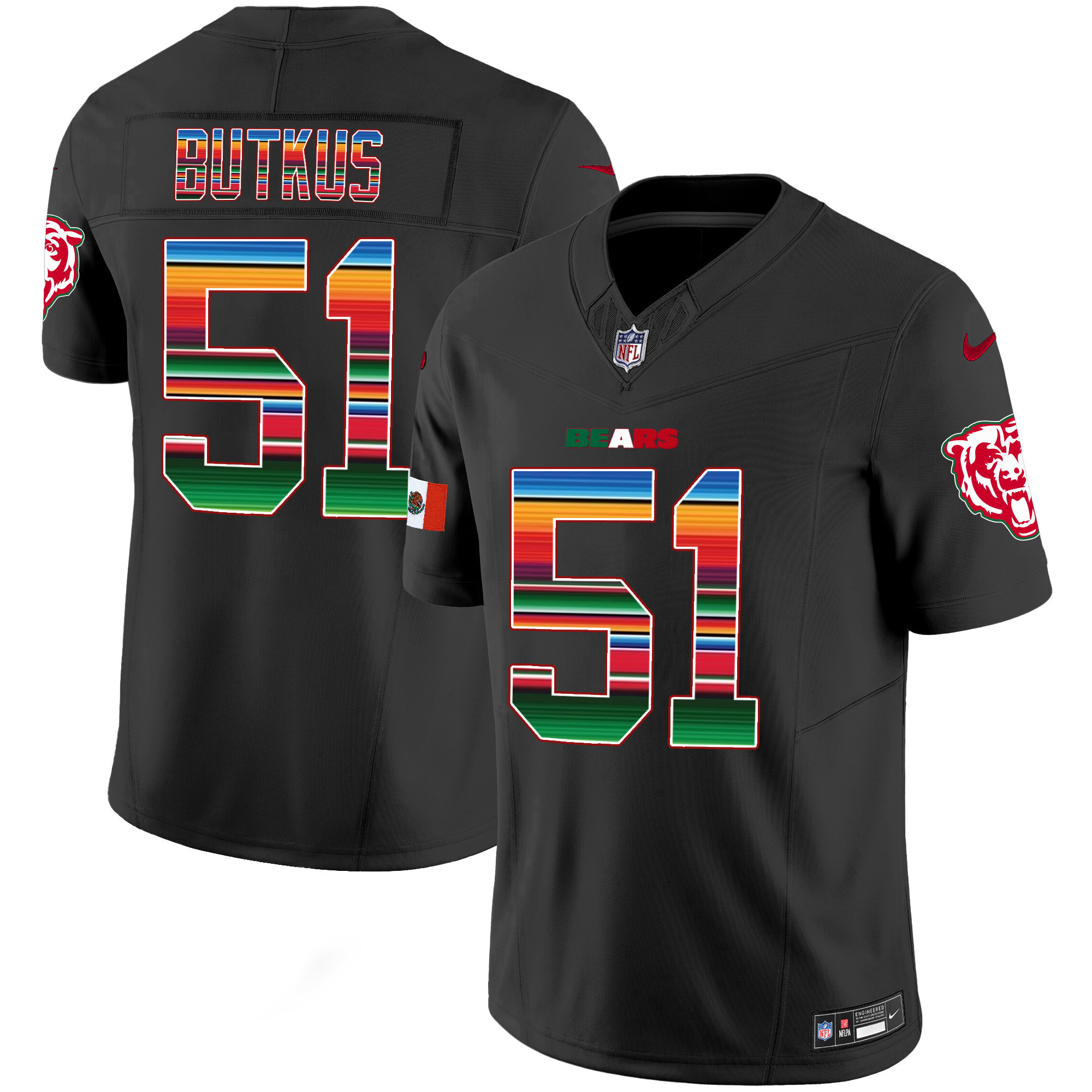 Men's Dick Butkus Chicago Bears Mexico Vapor Black Jersey - All Stitched