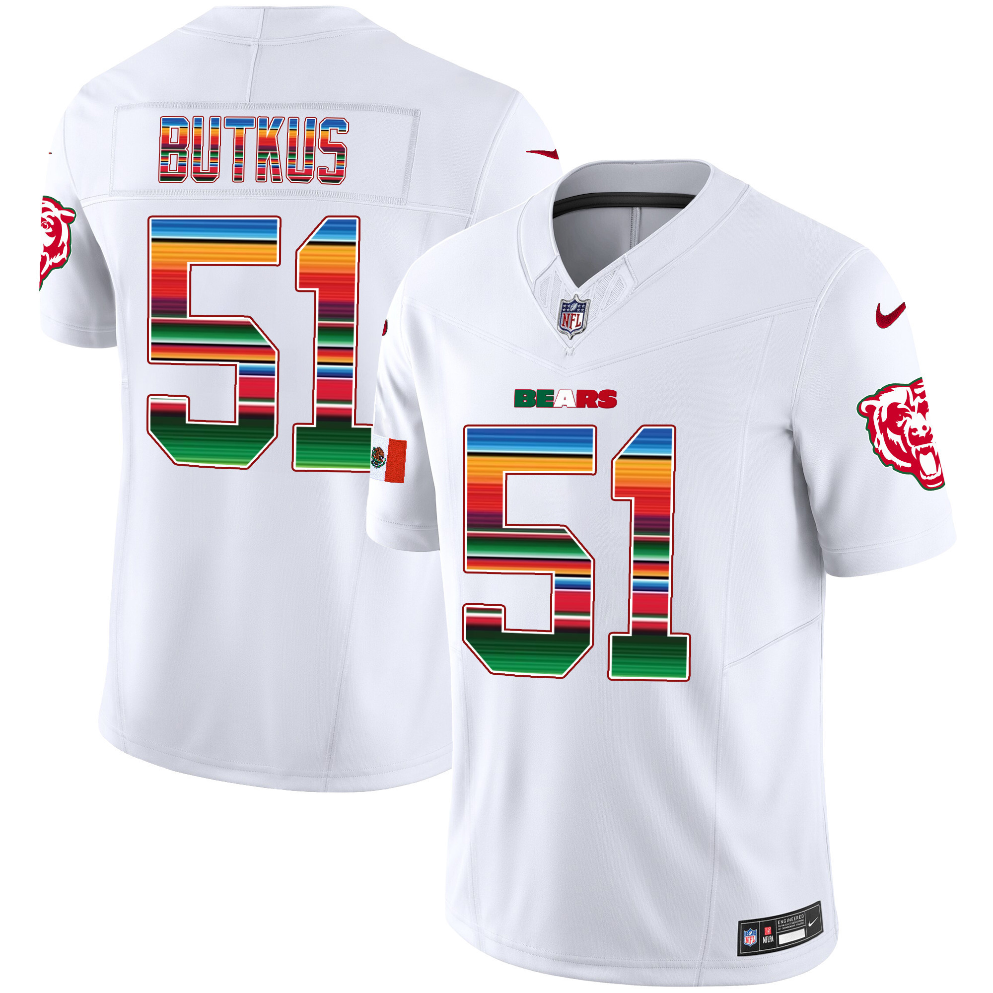 Men's Dick Butkus Chicago Bears Mexico Vapor White Jersey - All Stitched