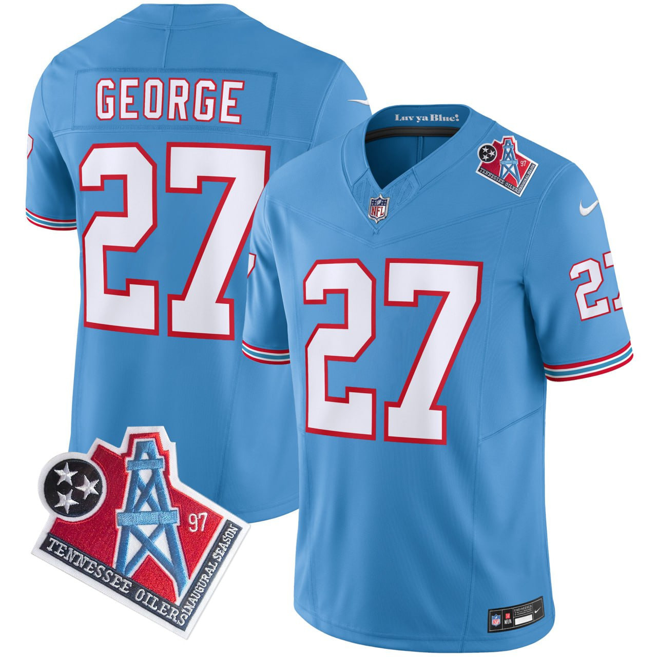 Men's Eddie George Tennessee Titans Light Blue Light Blue Jersey - All Stitched