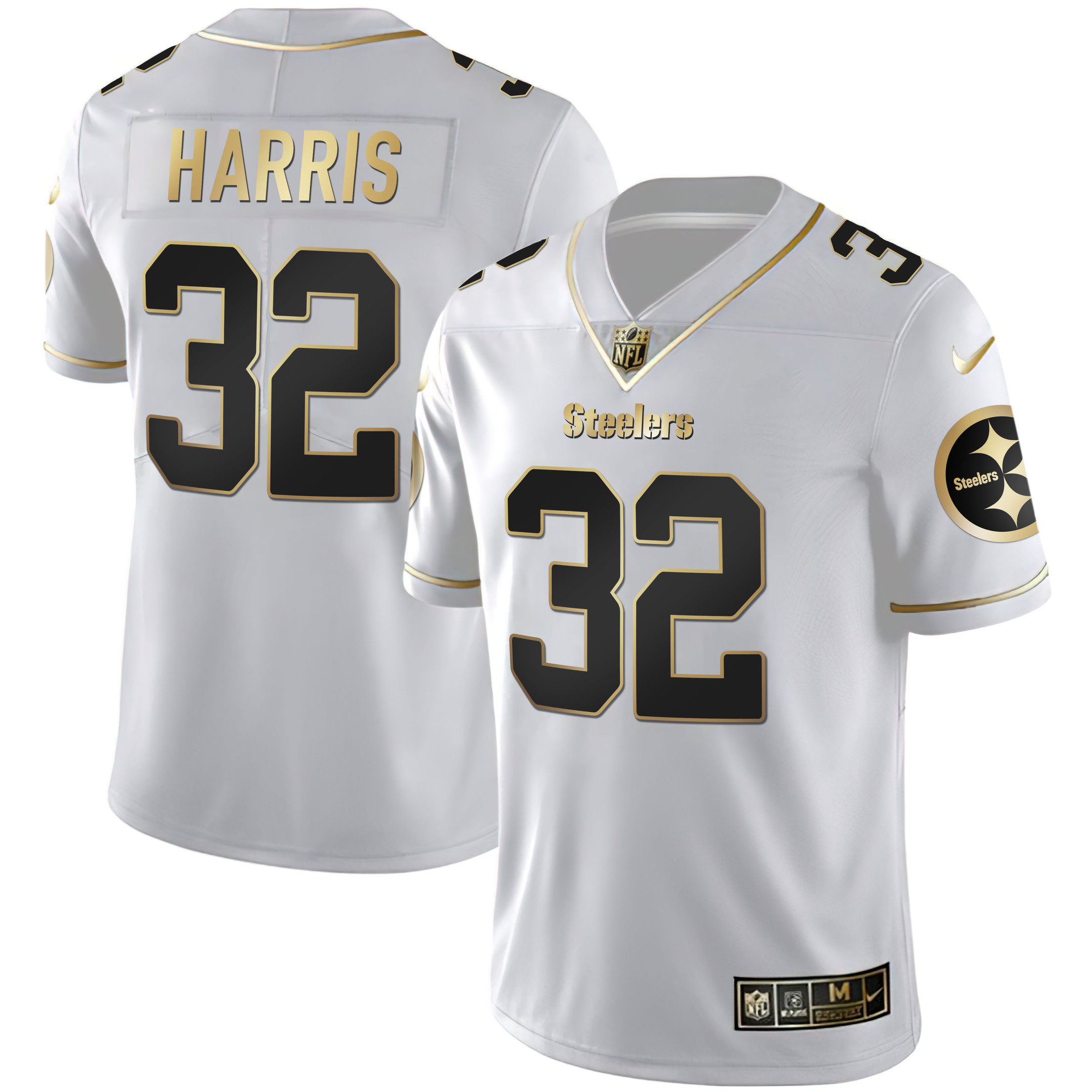 Men's Franco Harris Pittsburgh Steelers Black Gold & White Gold White Gold Jersey - All Stitched