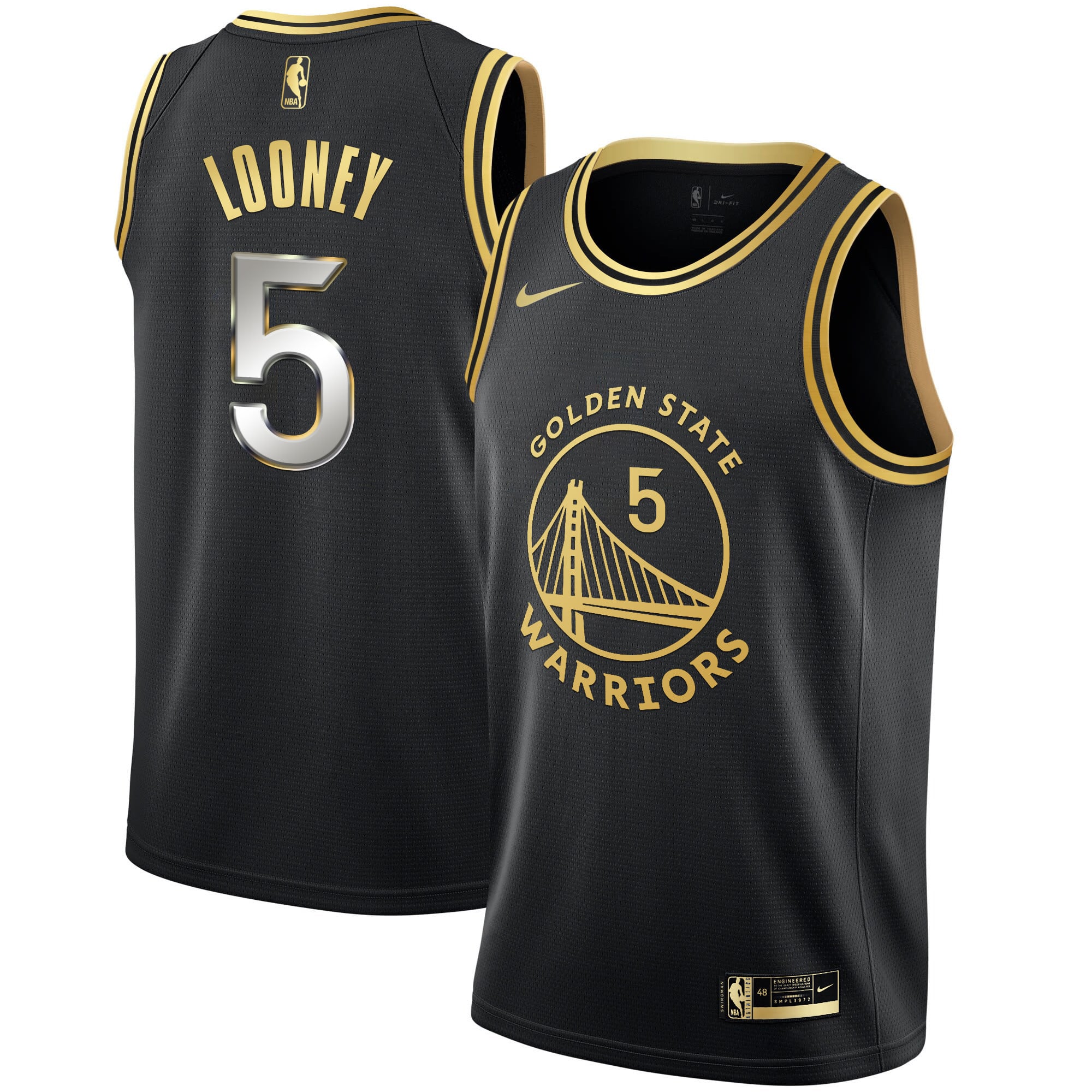 Men's Golden State Warriors Black Limited & Gold Jersey - All Stitched - Image 2