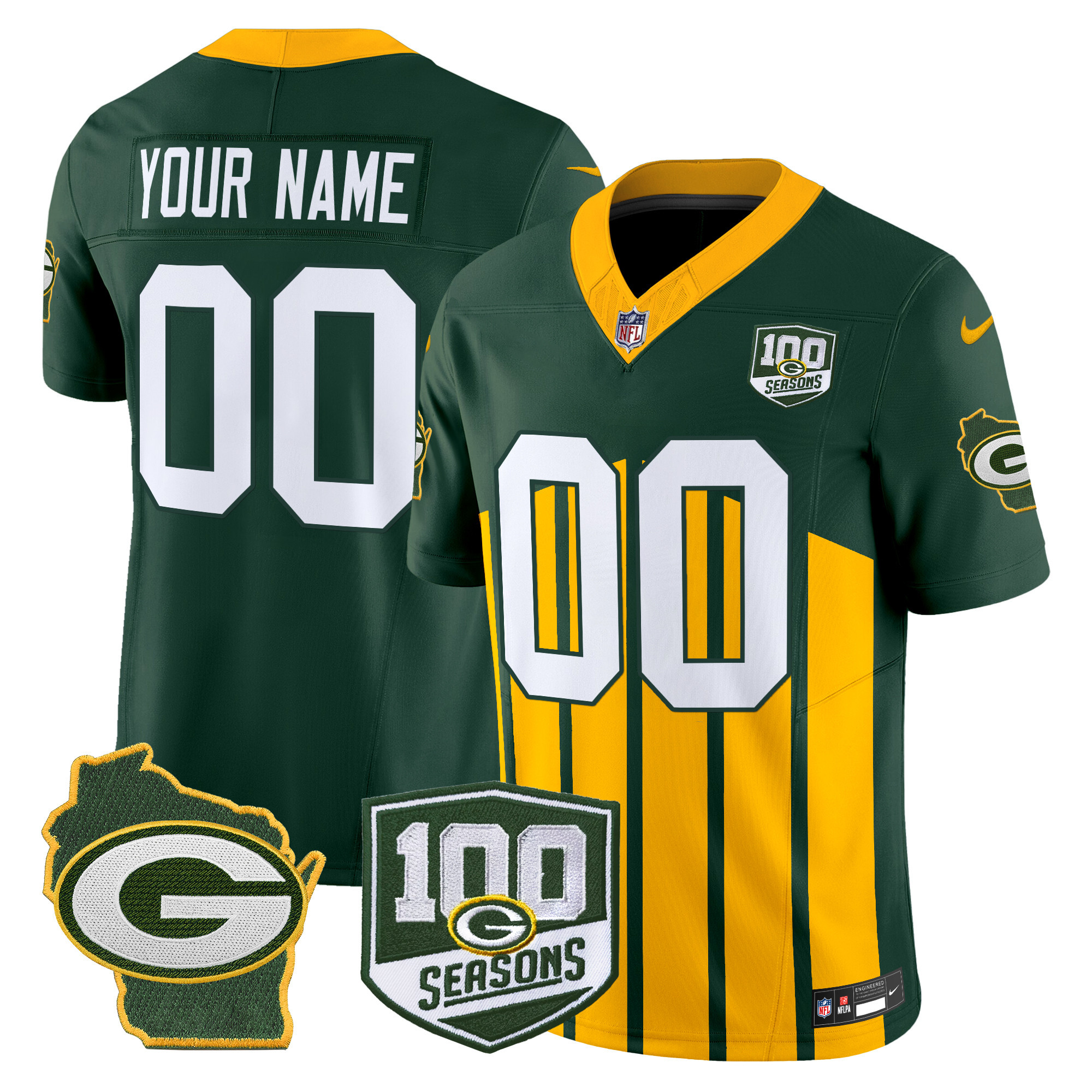 Men's Green Bay Packers 100th Season & Home Patch Vapor Limited Custom Green Special Jersey - All Stitched