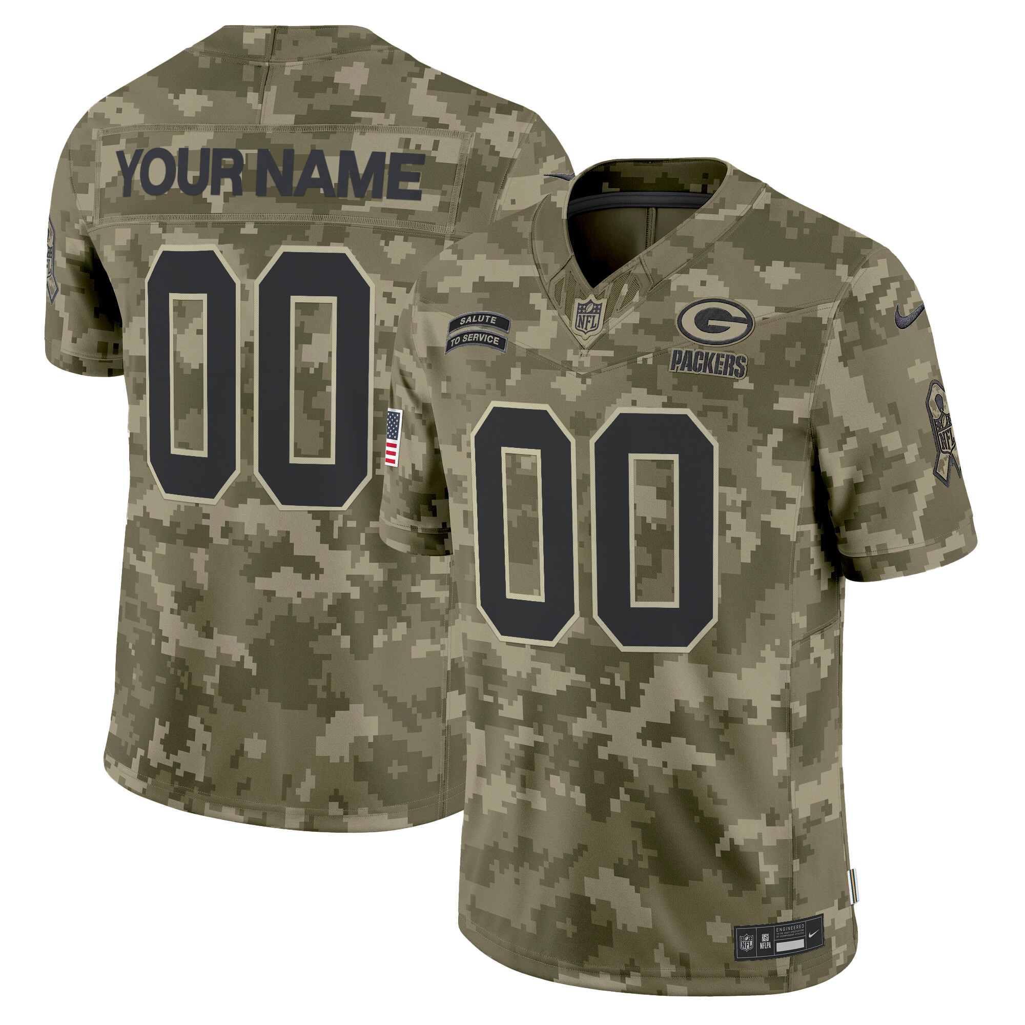 Men's Green Bay Packers 2024 Salute to Service Vapor Limited Custom Olive Camo Jersey - All Stitched