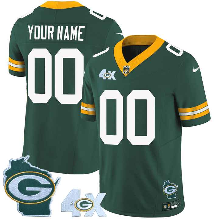 Men's Green Bay Packers 4x Champs & Home Patch Vapor Custom Green Jersey - All Stitched