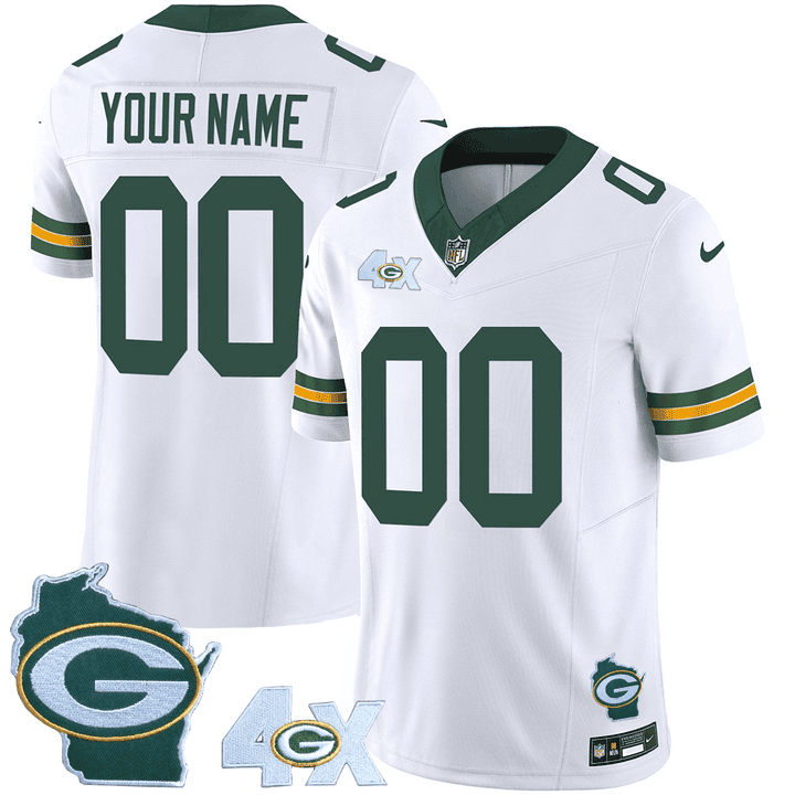 Men's Green Bay Packers 4x Champs & Home Patch Vapor Custom White Jersey - All Stitched