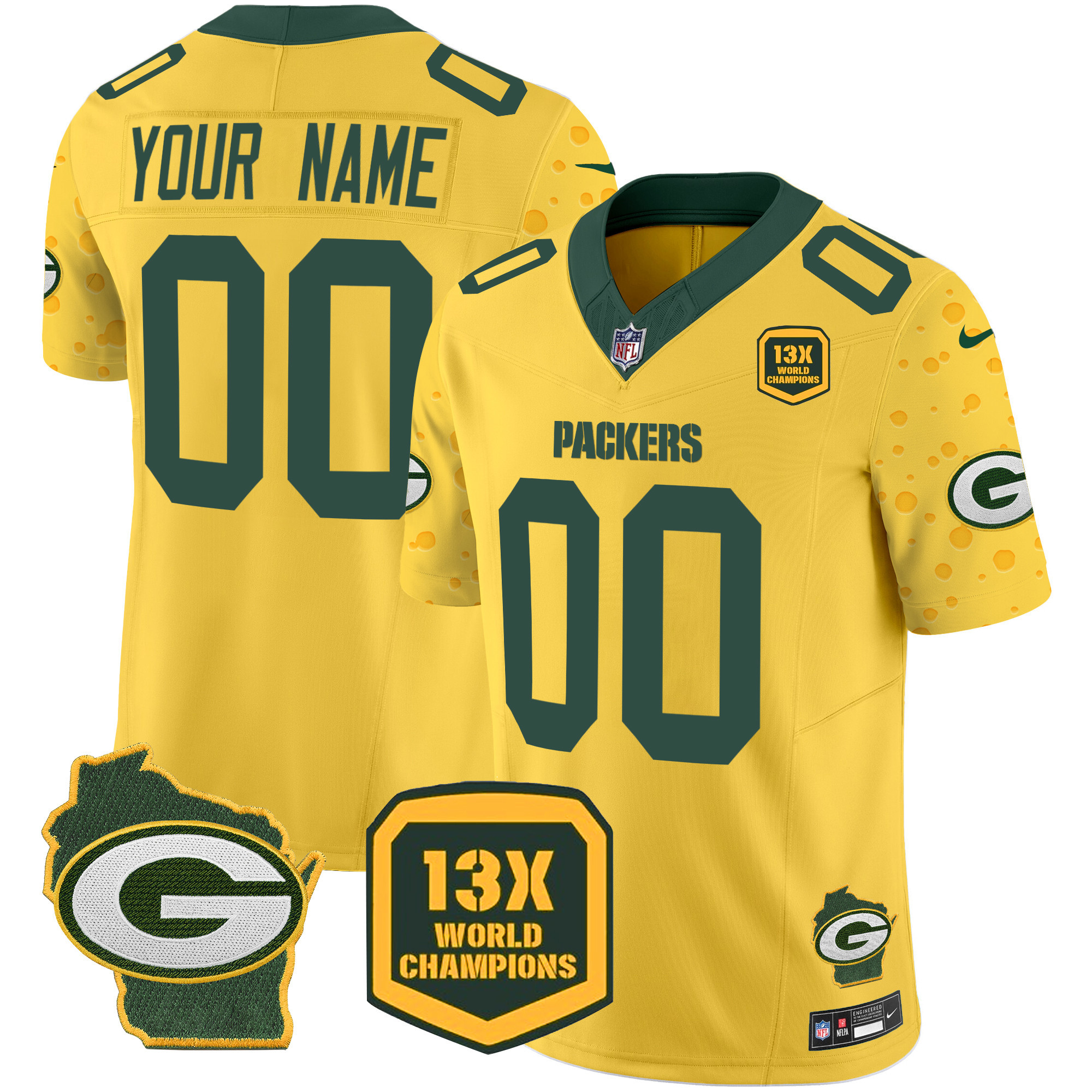 Men's Green Bay Packers Cheese Vapor Limited Custom Gold Jersey - All Stitched