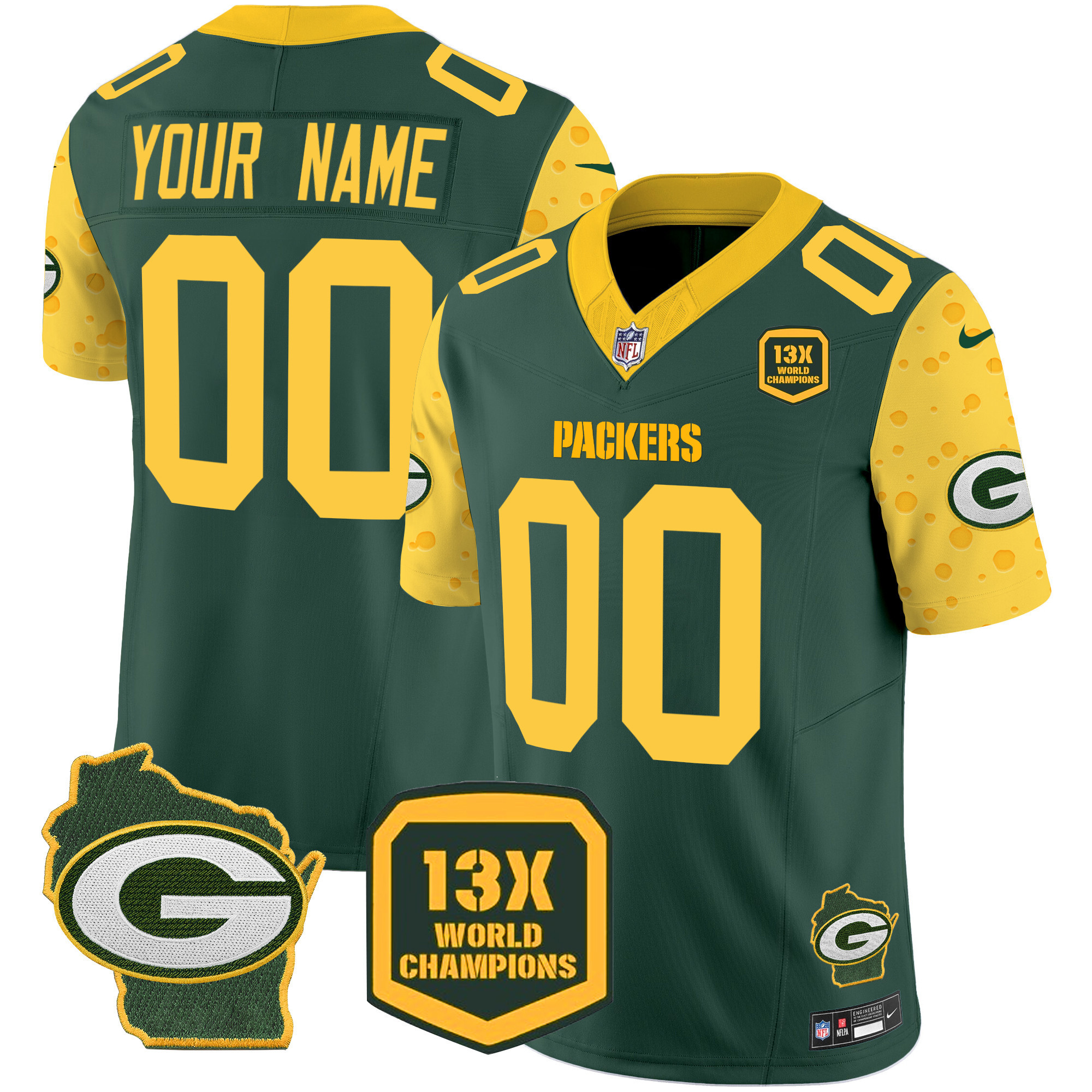 Men's Green Bay Packers Cheese Vapor Limited Custom Green Jersey - All Stitched