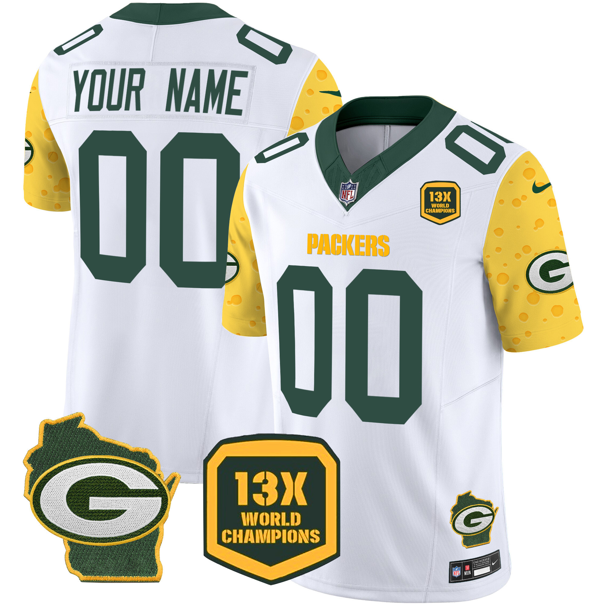 Men's Green Bay Packers Cheese Vapor Limited Custom White Jersey - All Stitched