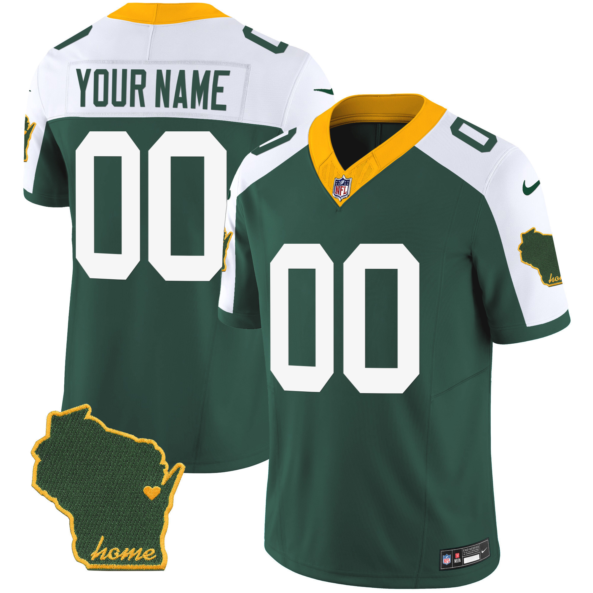 Men's Green Bay Packers Home Patch Vapor Custom Alternate Jersey - All Stitched