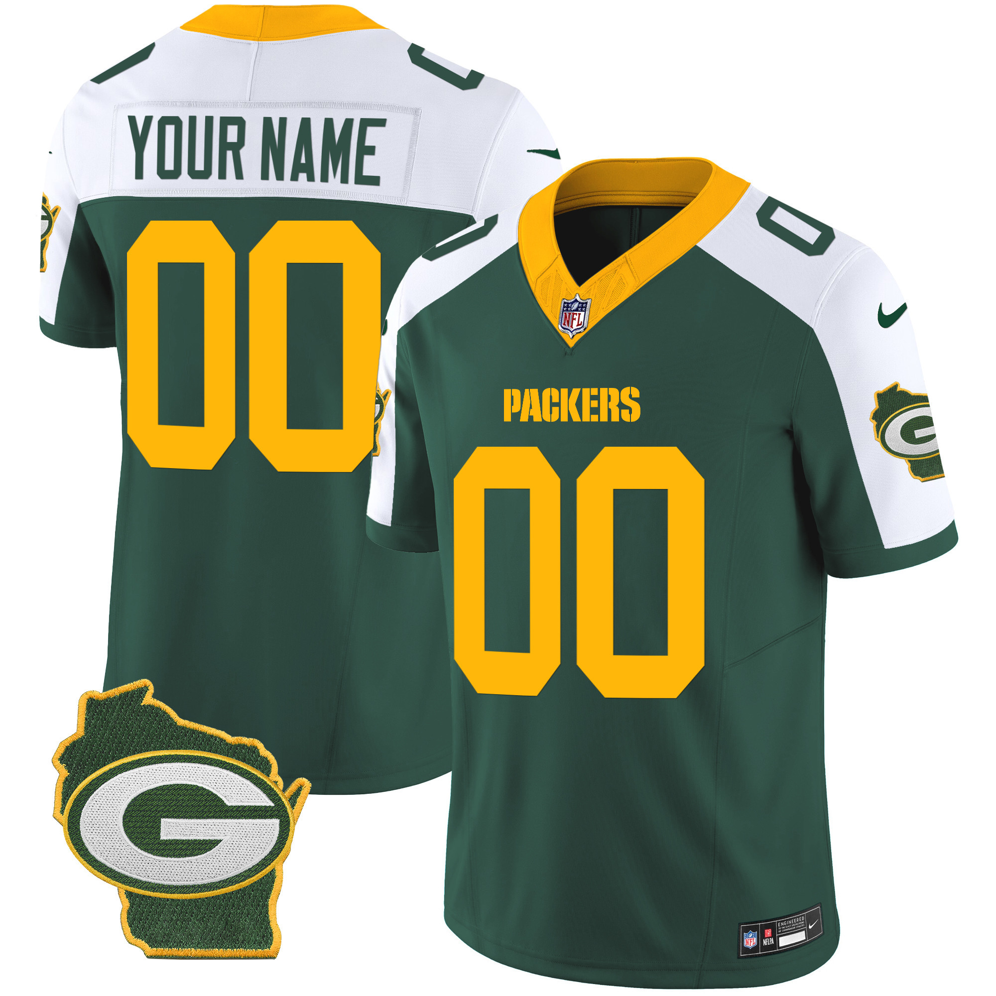 Men's Green Bay Packers Home Patch Vapor Custom Green Alternate Jersey - All Stitched