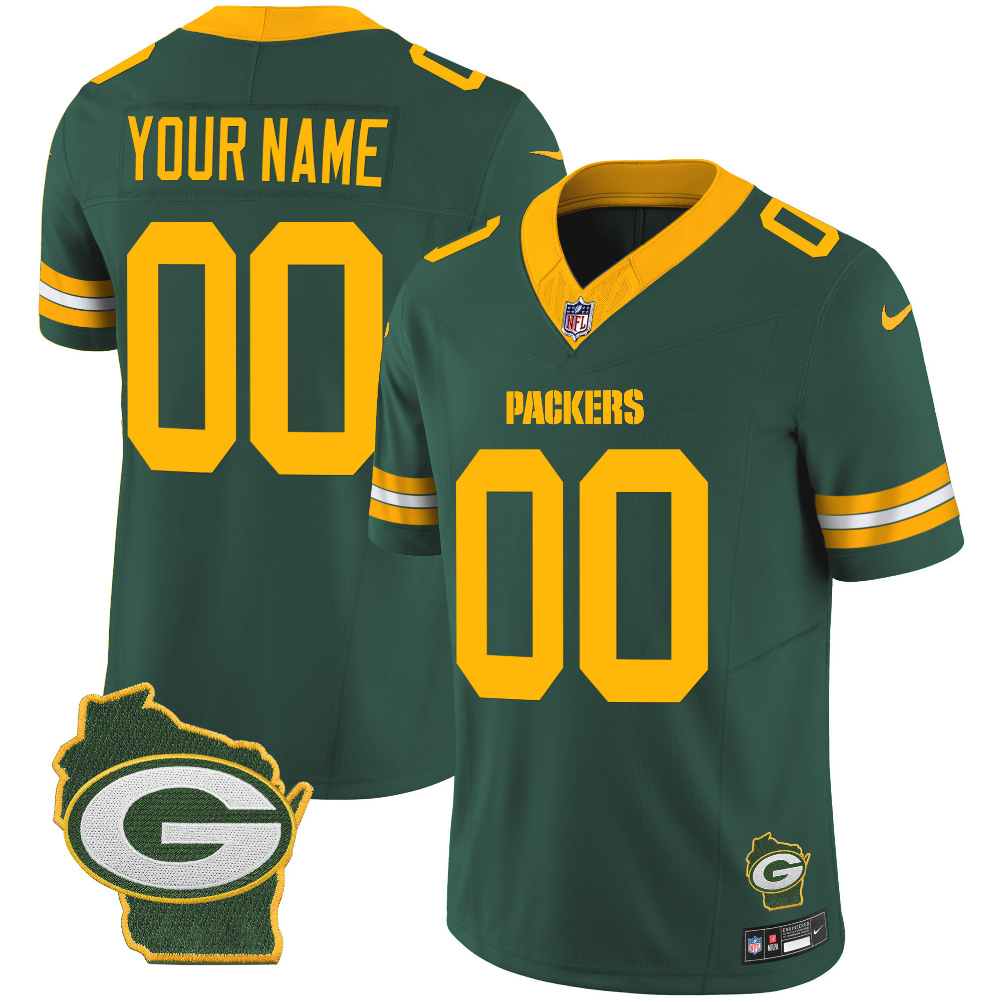 Men's Green Bay Packers Home Patch Vapor Custom Green Jersey - All Stitched