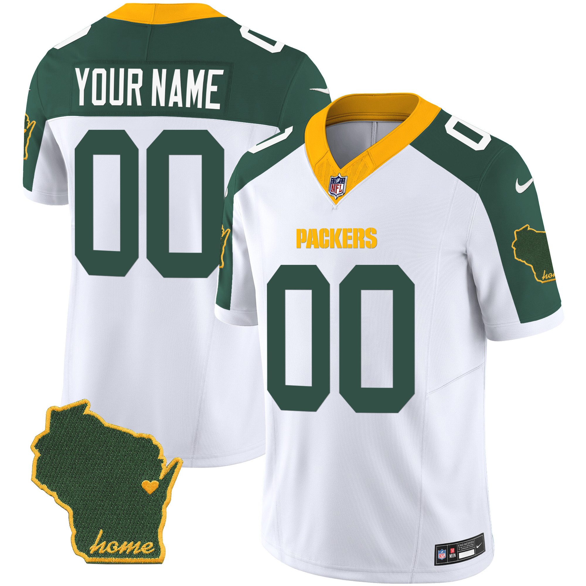 Men's Green Bay Packers Home Patch Vapor Custom Inverted Jersey - All Stitched