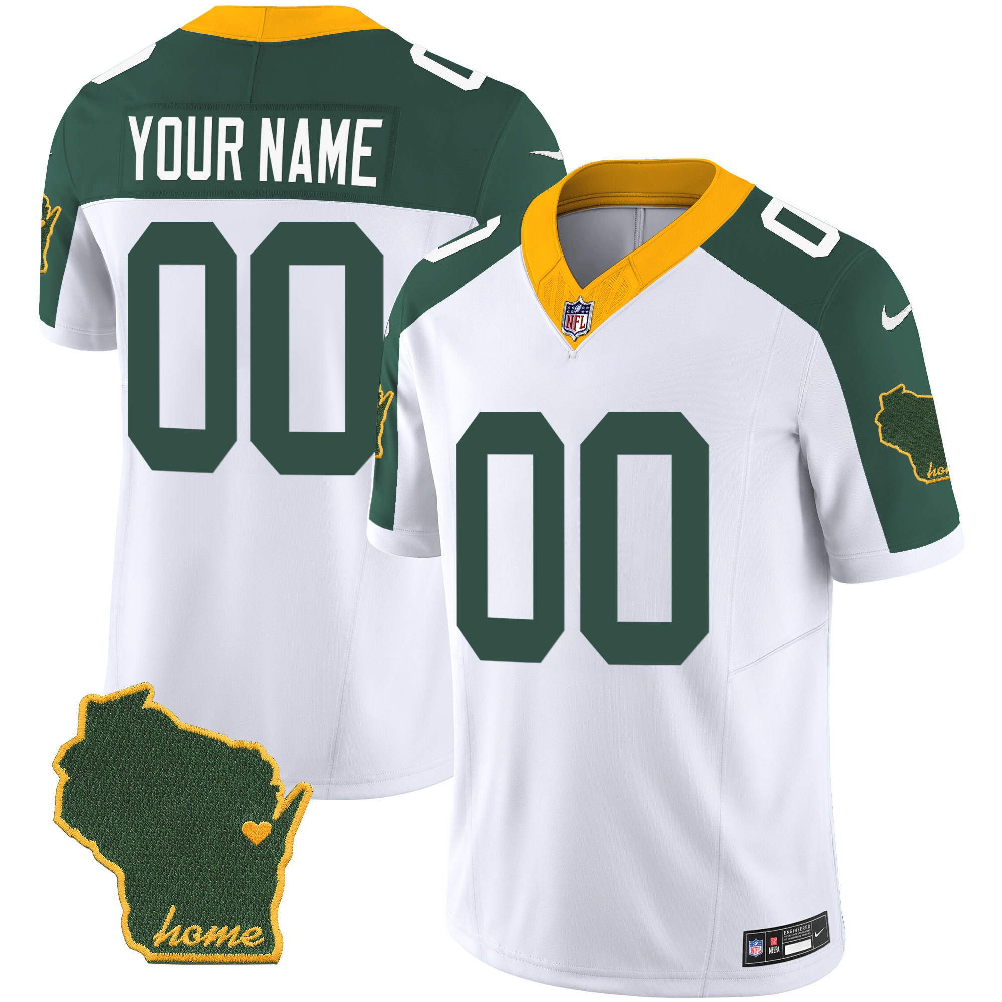 Men's Green Bay Packers Home Patch Vapor Custom Inverted Jersey - All Stitched