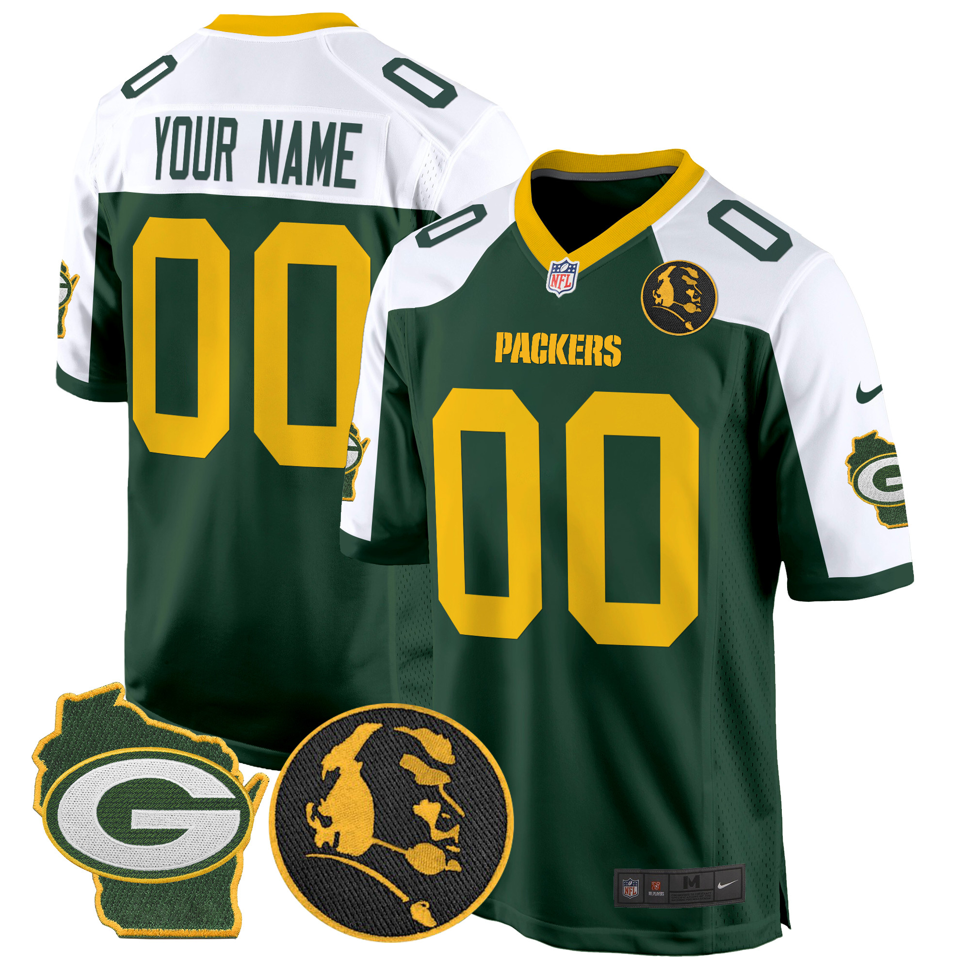 Men's Green Bay Packers John Madden & Home Patch Game Custom Alternate Jersey - All Stitched