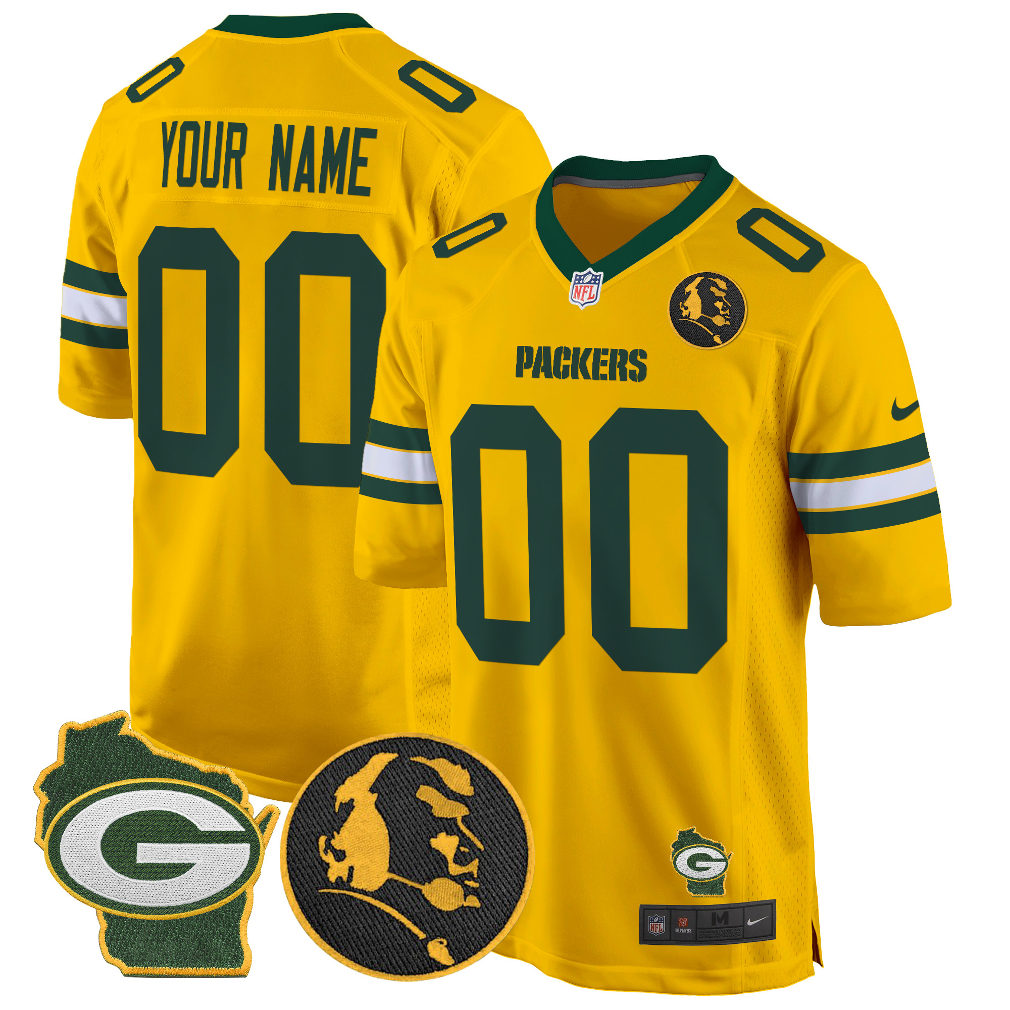 Men's Green Bay Packers John Madden & Home Patch Game Custom Gold Jersey - All Stitched