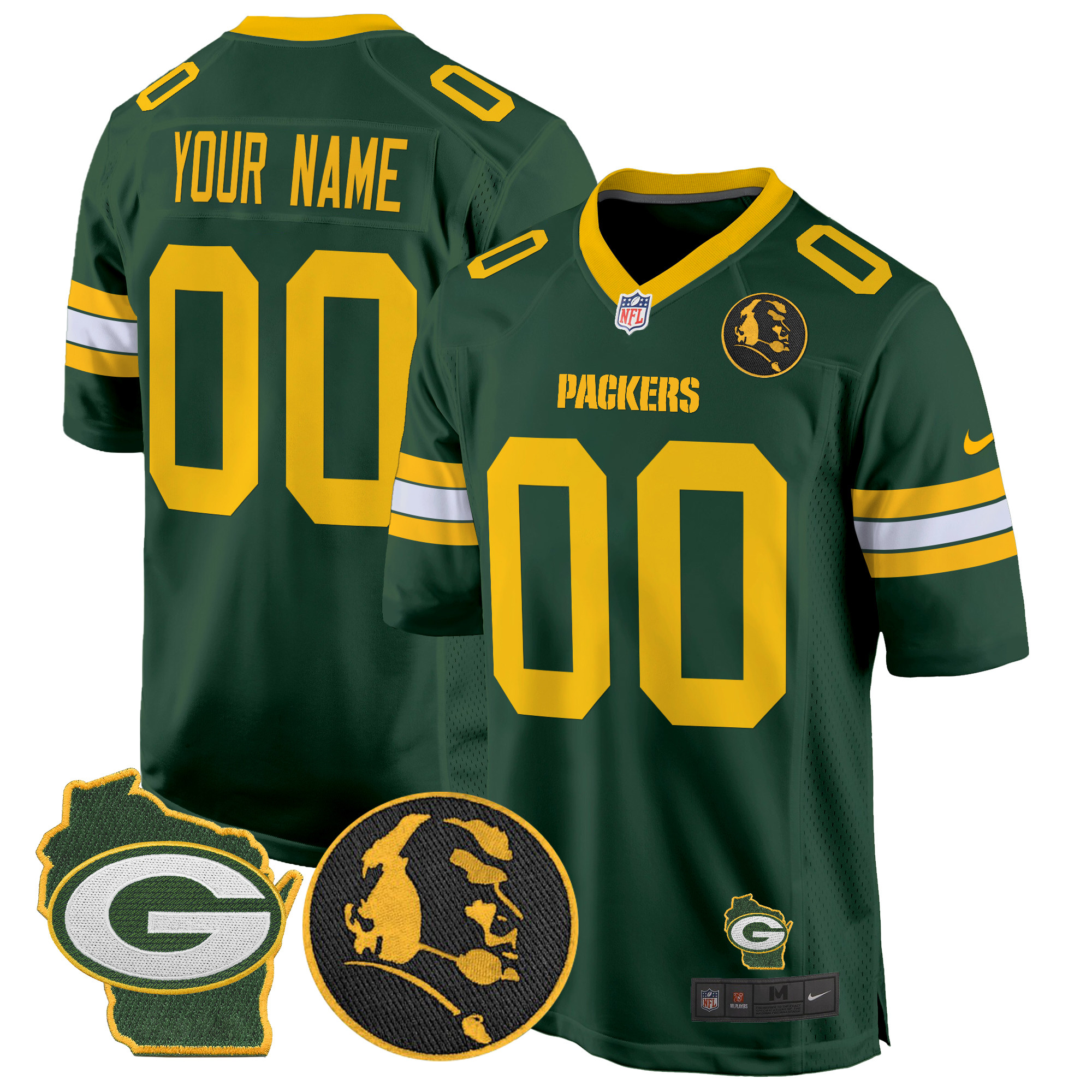 Men's Green Bay Packers John Madden & Home Patch Game Custom Green Jersey - All Stitched