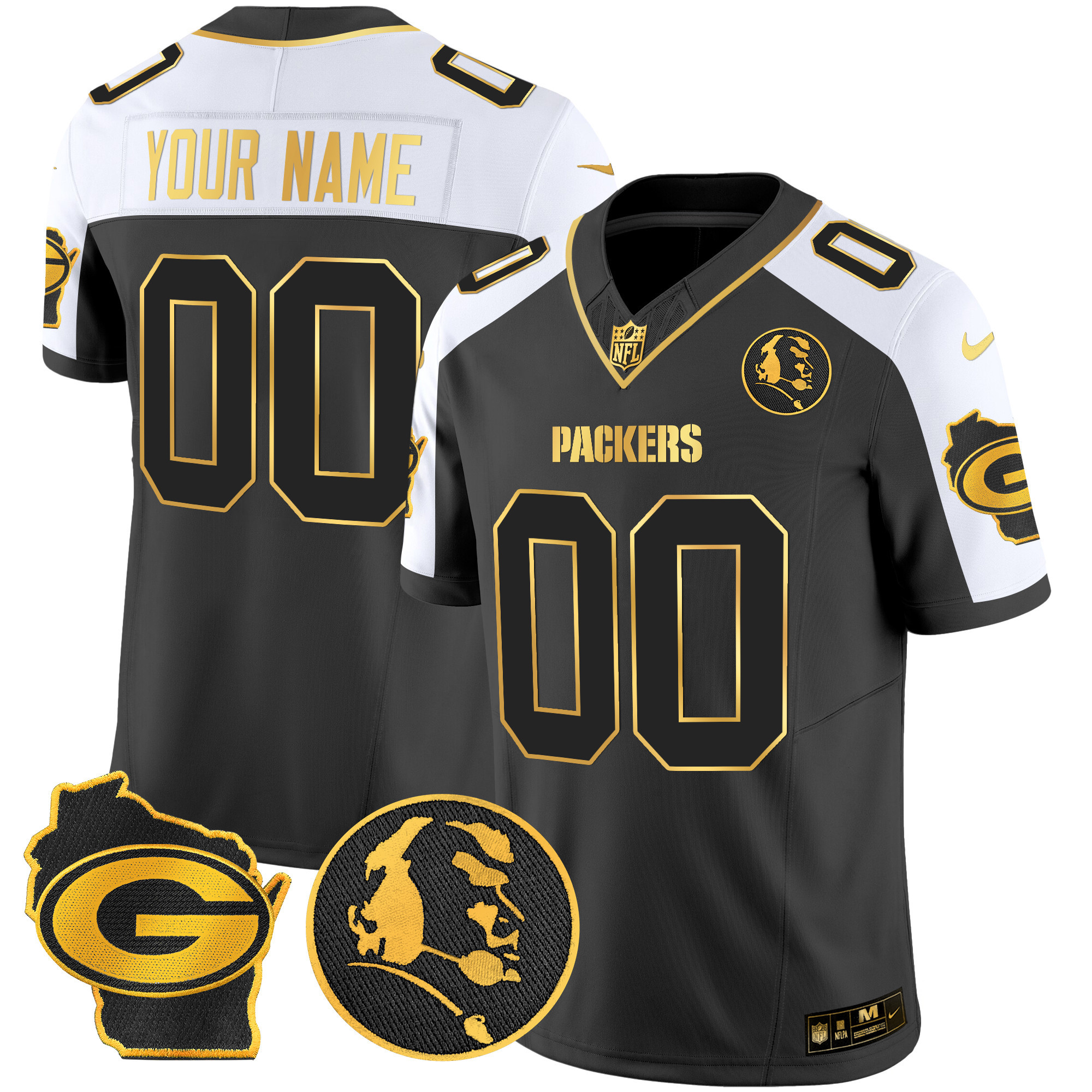 Men's Green Bay Packers John Madden & Home Patch Gold Vapor Limited Custom Alternate Jersey - All Stitched
