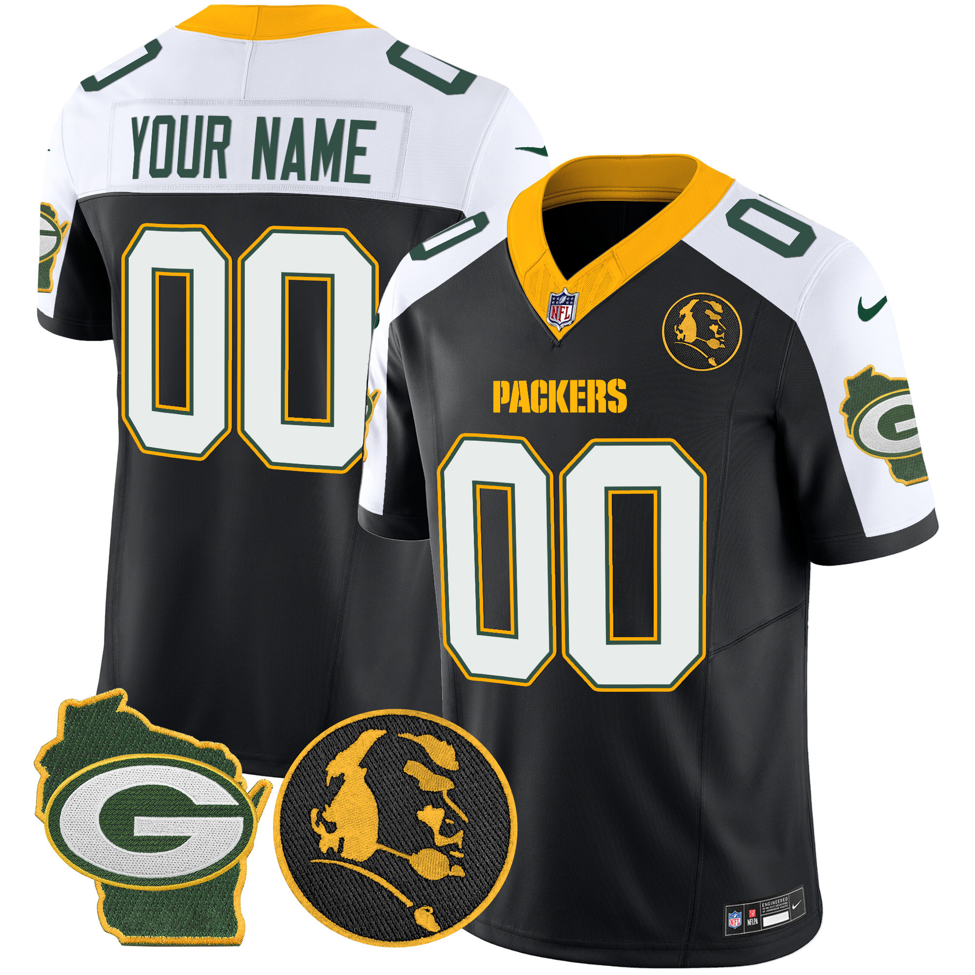 Men's Green Bay Packers John Madden & Home Patch Vapor Limited Custom Black Alternate Jersey - All Stitched