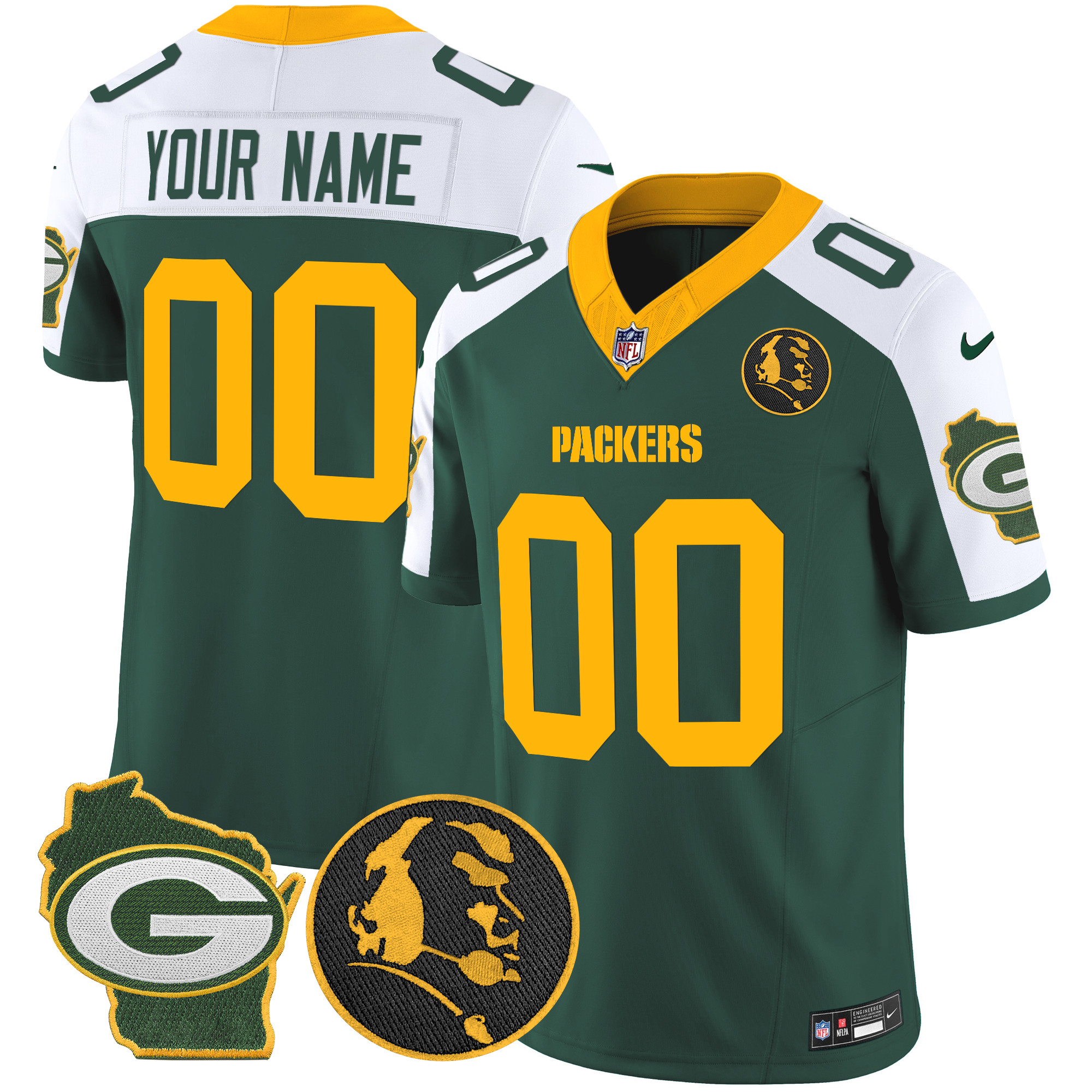 Men's Green Bay Packers John Madden & Home Patch Vapor Limited Custom Green Alternate Jersey - All Stitched