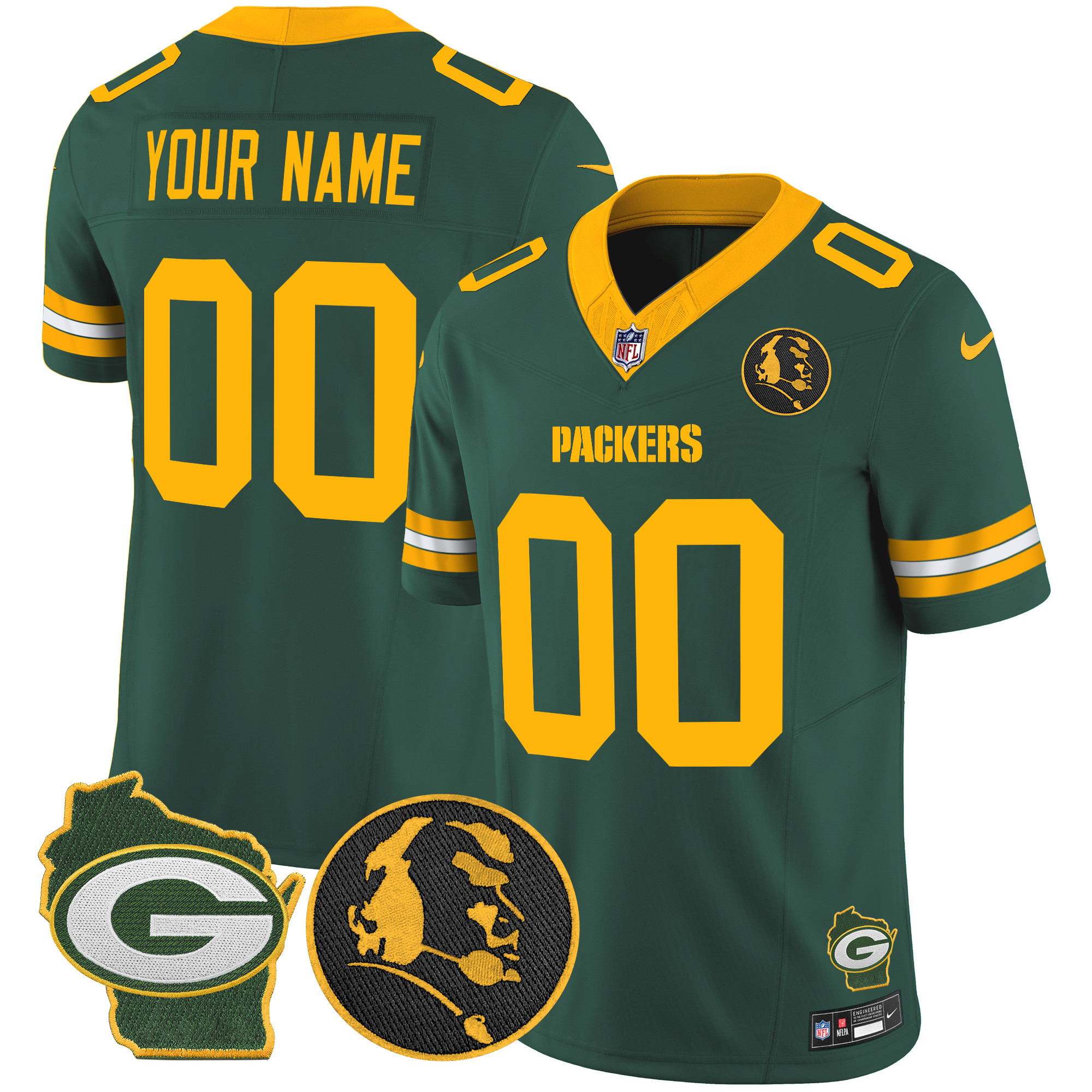 Men's Green Bay Packers John Madden & Home Patch Vapor Limited Custom Green Jersey - All Stitched