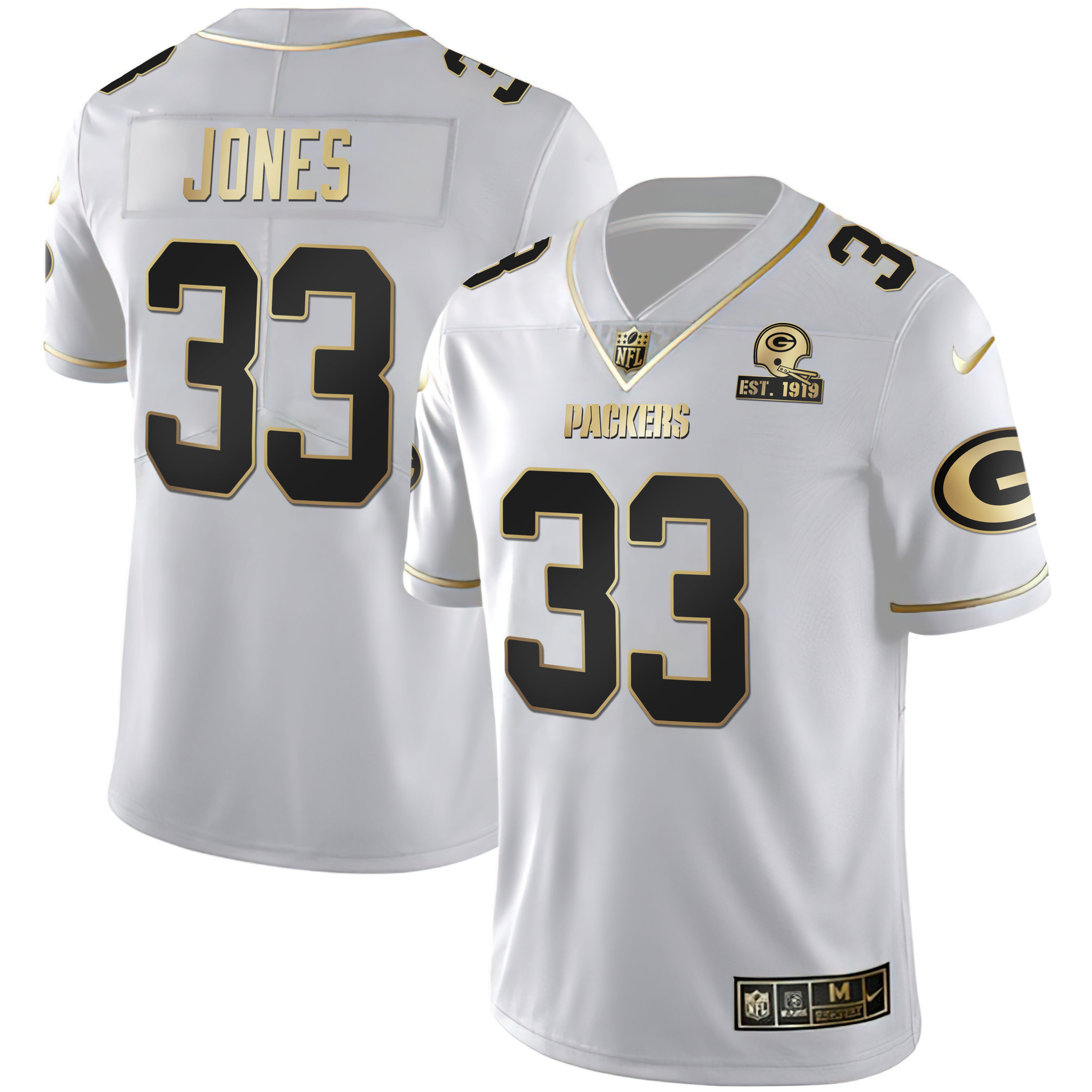 Men's Green Bay Packers White Gold Aaron Jones Jersey - All Stitched
