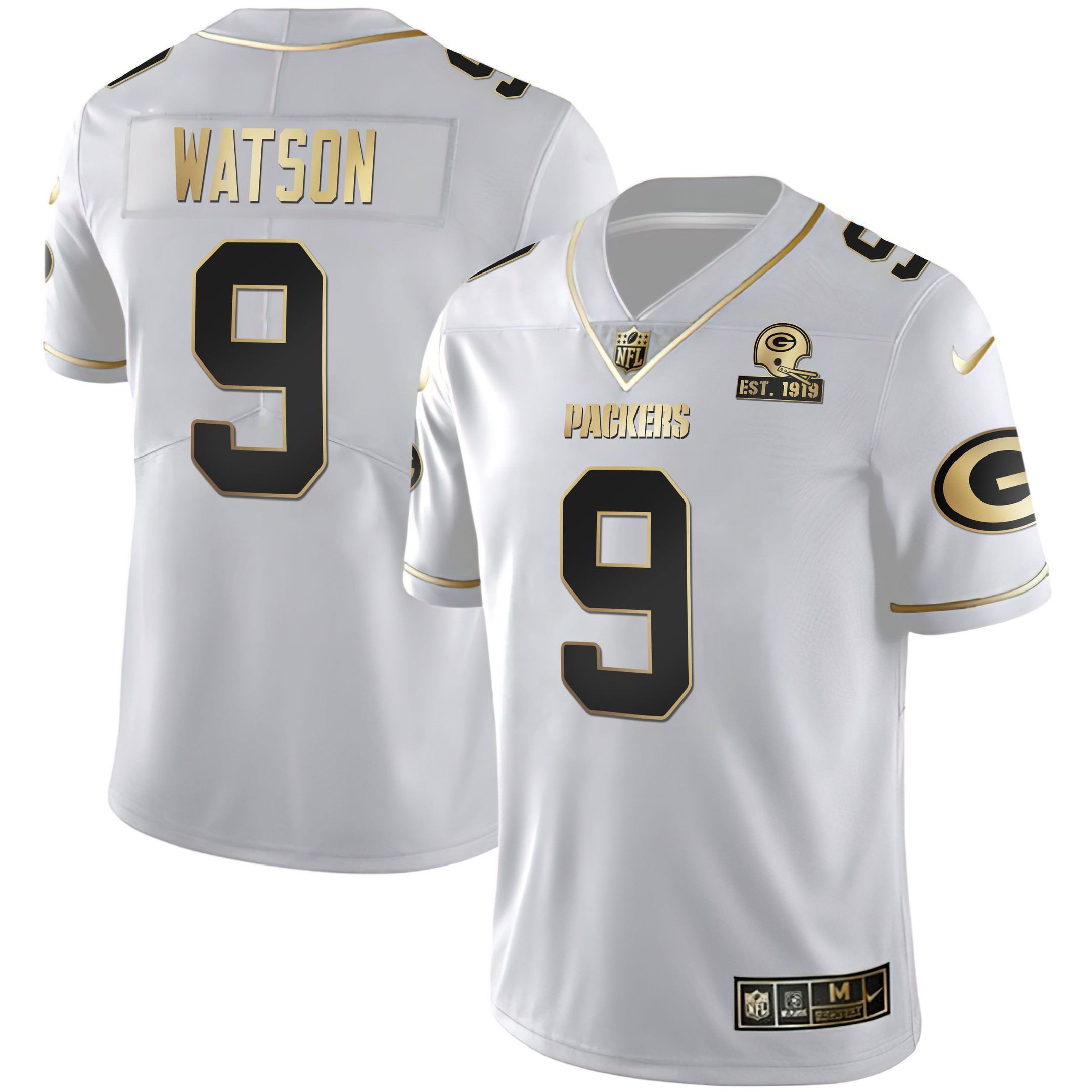 Men's Green Bay Packers White Gold Christian Watson Jersey - All Stitched