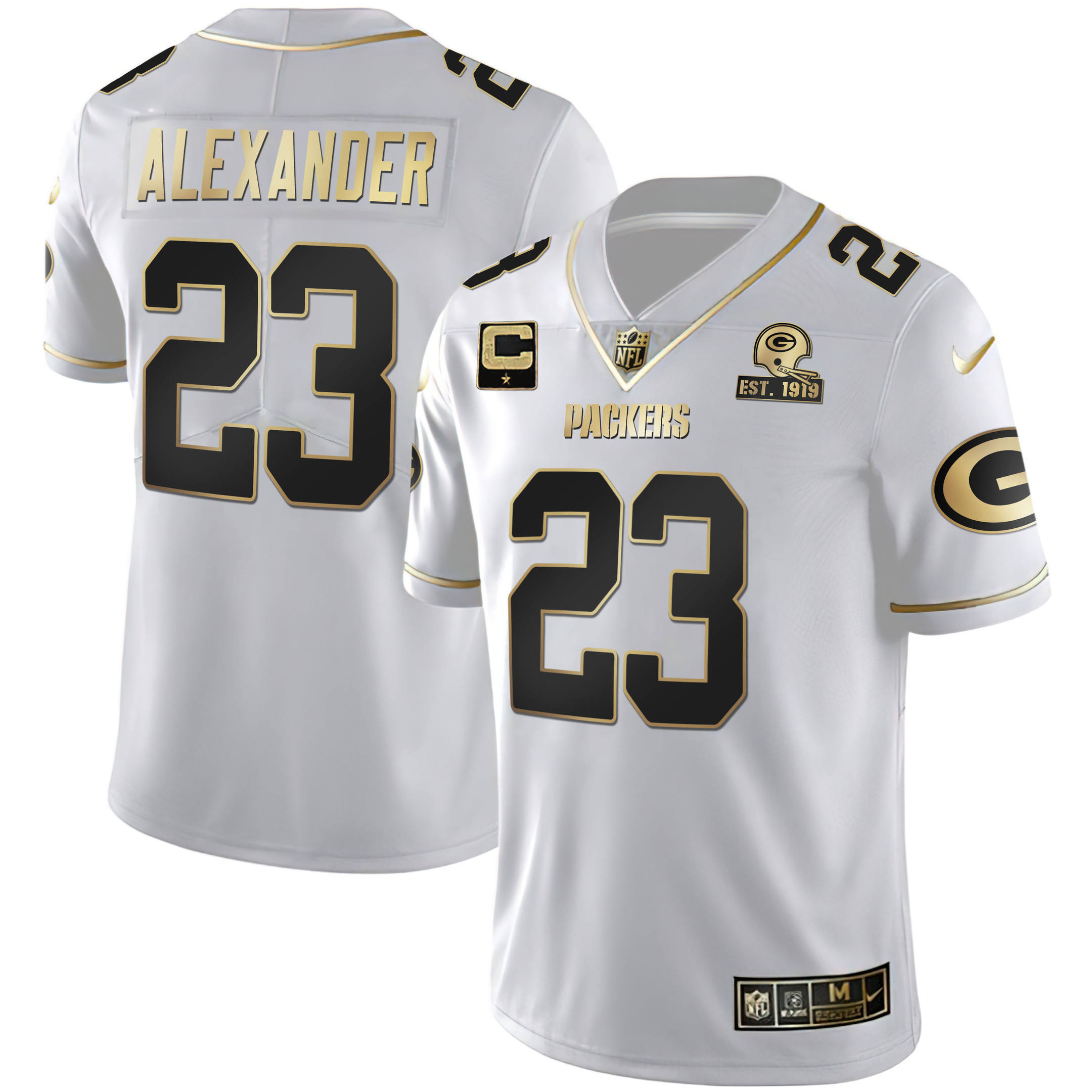 Men's Green Bay Packers White Gold Jaire Alexander Jersey - All Stitched