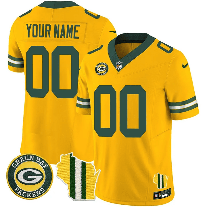 Men's Green Bay Packers Wisconsin State Patch Vapor Limited Gold Jersey - All Stitched