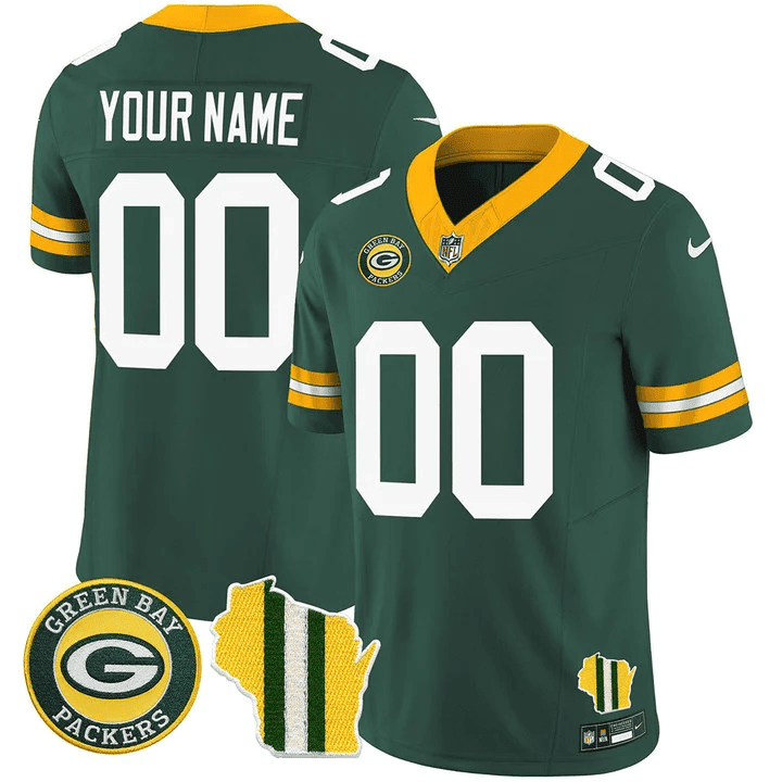 Men's Green Bay Packers Wisconsin State Patch Vapor Limited Green Jersey - All Stitched