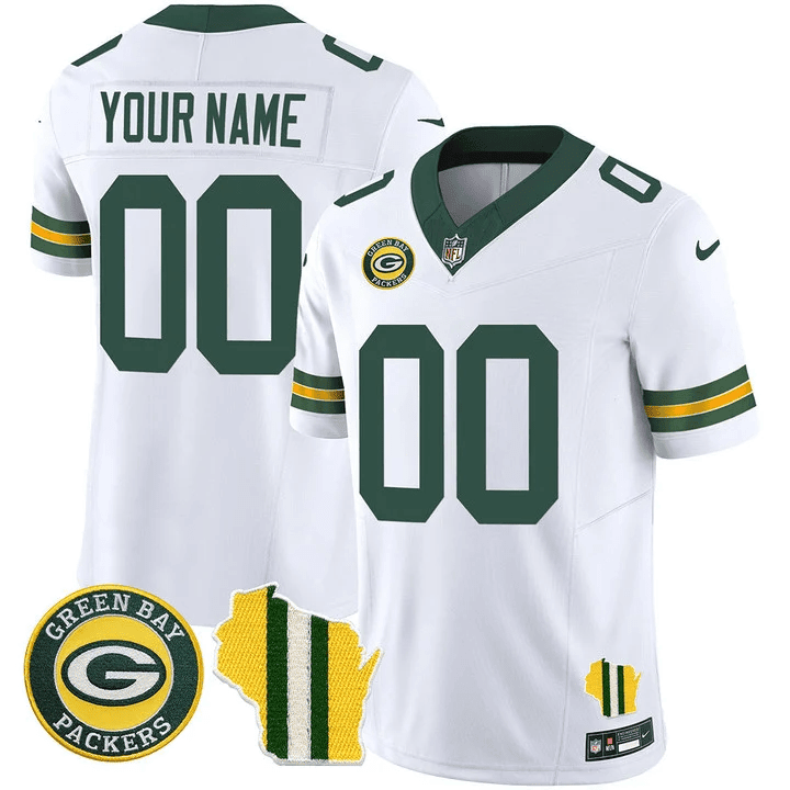 Men's Green Bay Packers Wisconsin State Patch Vapor Limited White Jersey - All Stitched