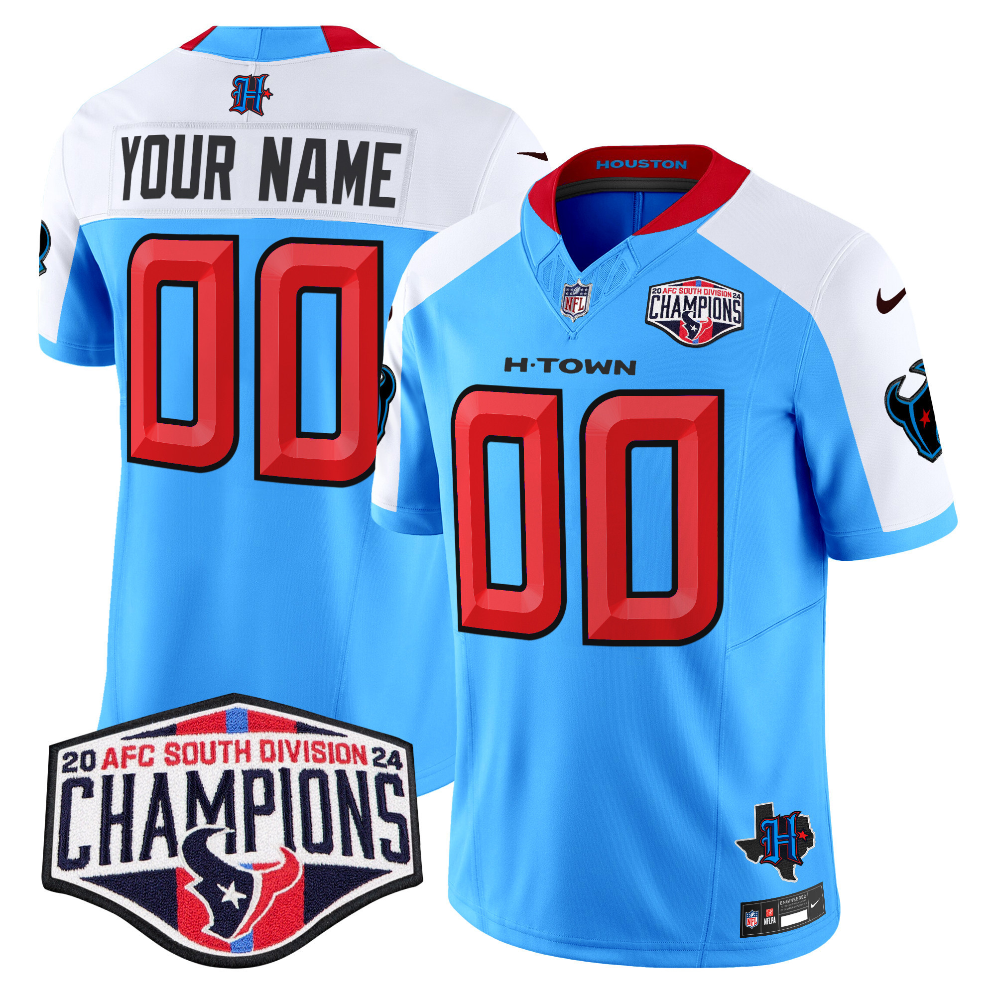 Men's Houston Texans 2024 AFC South Division Champions Patch Vapor Limited Custom Blue Alternate Jersey - All Stitched