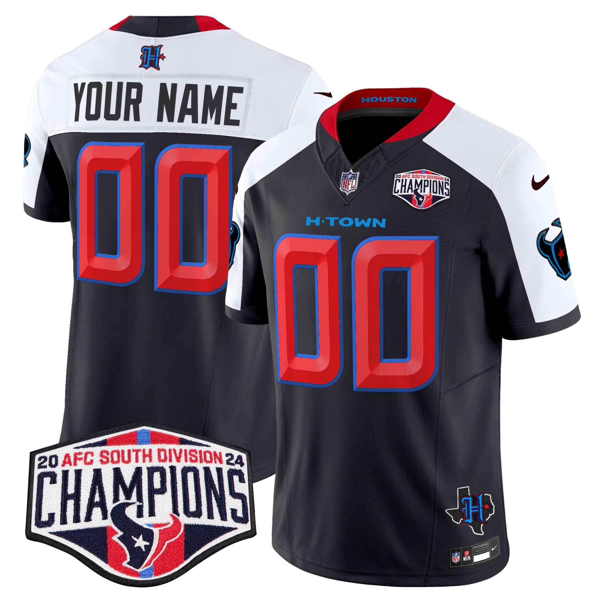 Men's Houston Texans 2024 AFC South Division Champions Patch Vapor Limited Custom Navy Alternate Jersey - All Stitched