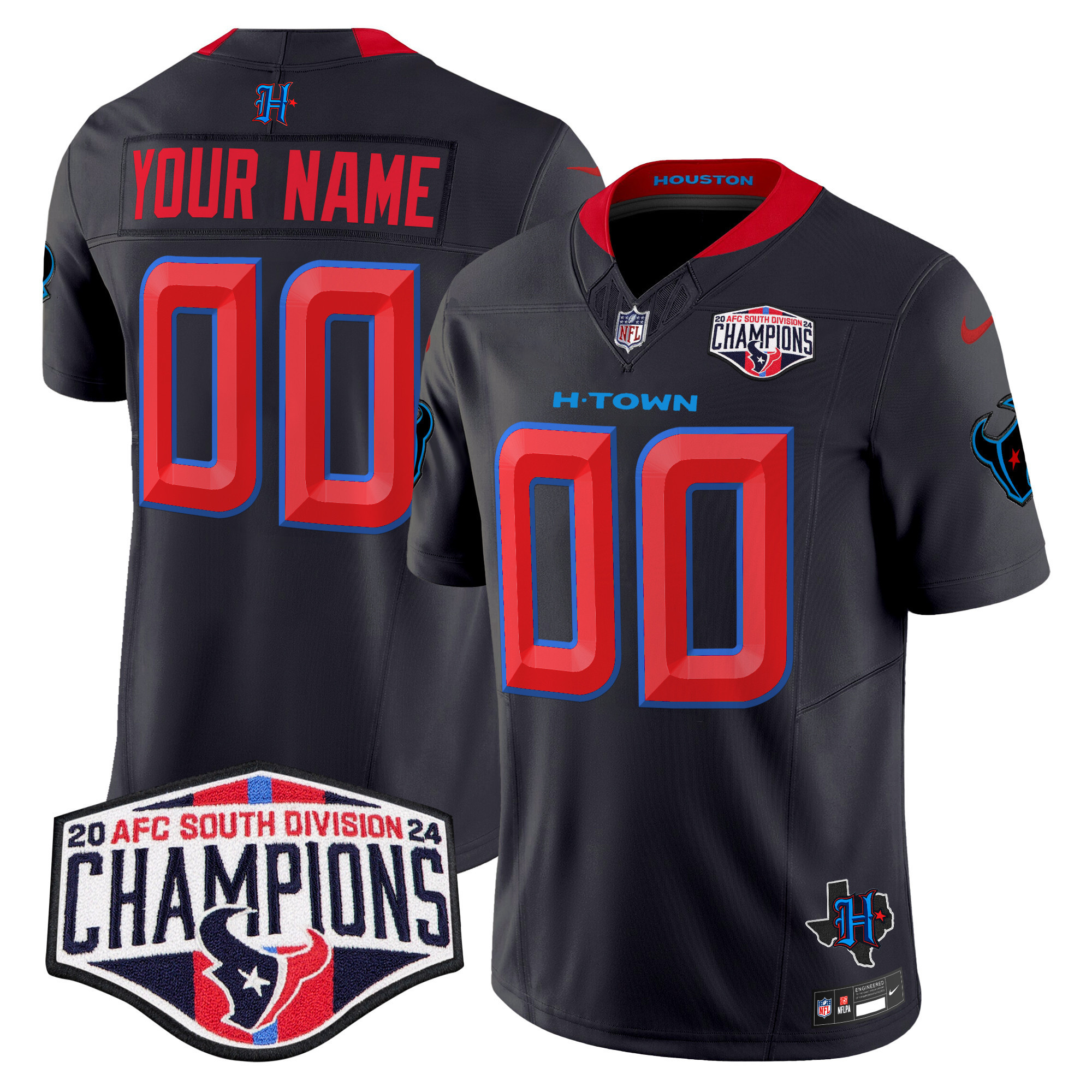 Men's Houston Texans 2024 AFC South Division Champions Patch Vapor Limited Custom Navy Limited Jersey - All Stitched