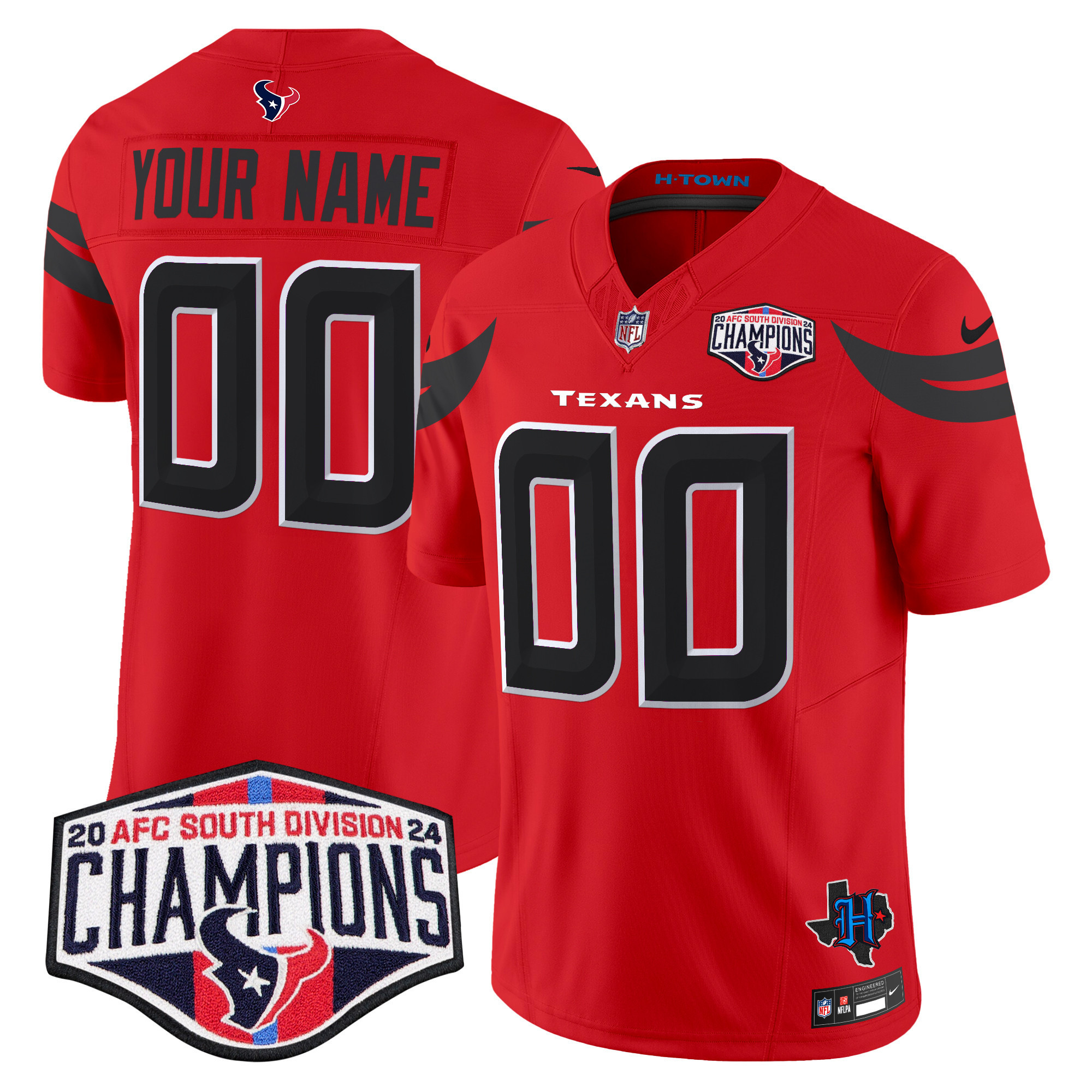 Men's Houston Texans 2024 AFC South Division Champions Patch Vapor Limited Custom Red Jersey - All Stitched
