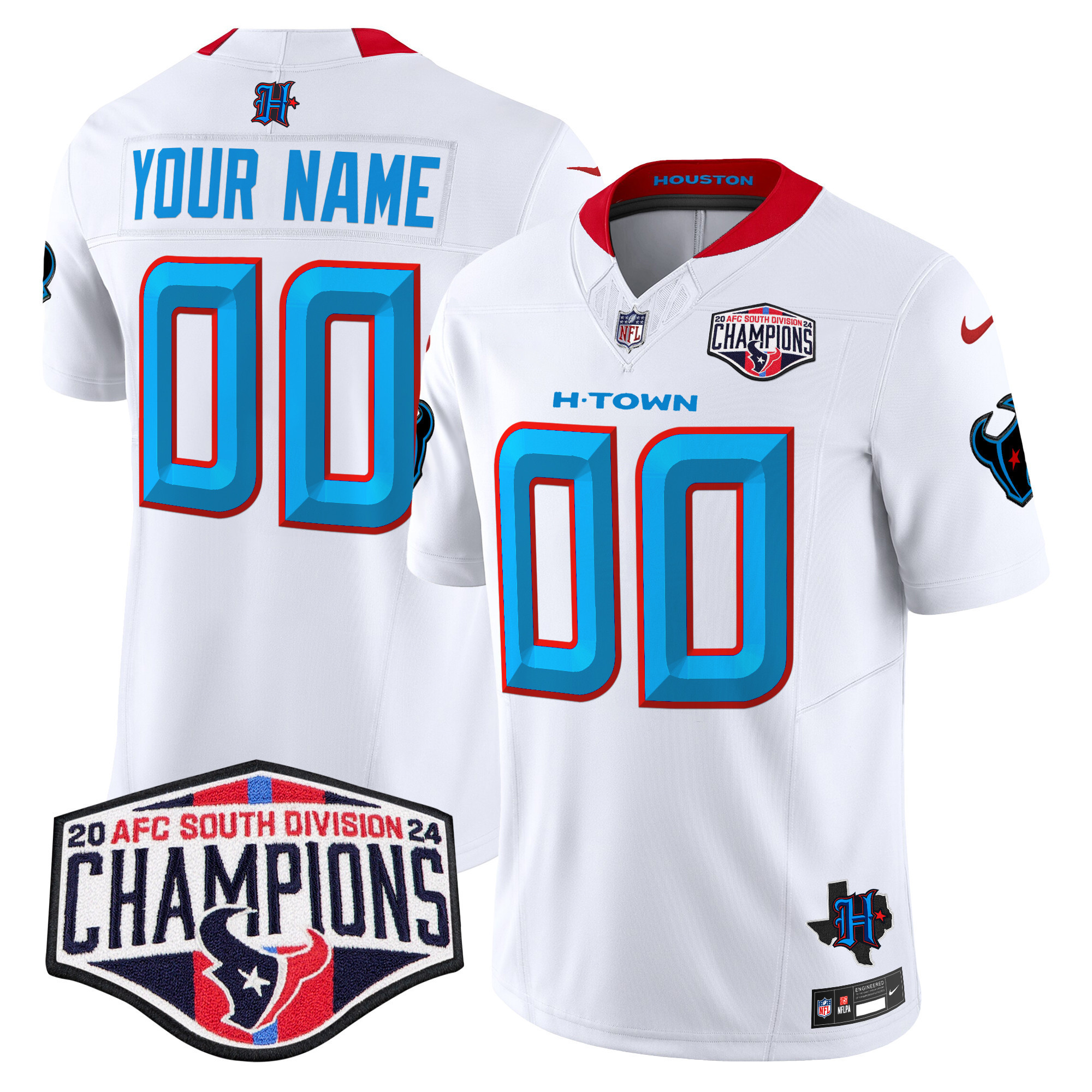 Men's Houston Texans 2024 AFC South Division Champions Patch Vapor Limited Custom White Jersey - All Stitched